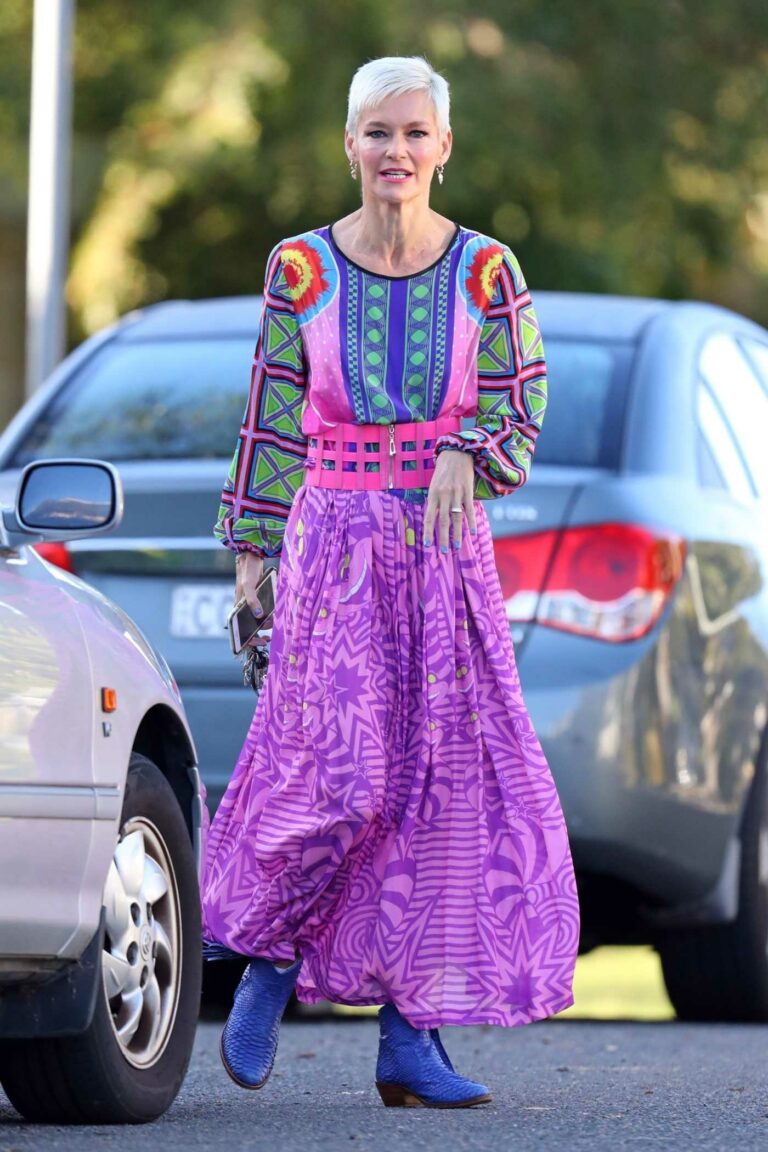 Jessica Rowe in a Colourful Dress