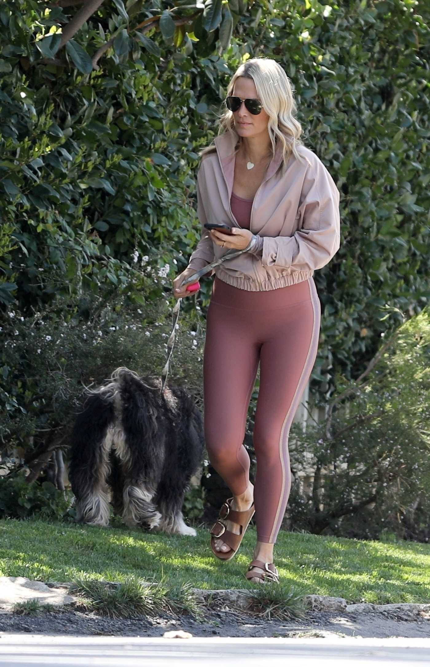 Molly Sims in a Pink Leggings Walks Her Dog in Pacific Palisades 03/18/2021
