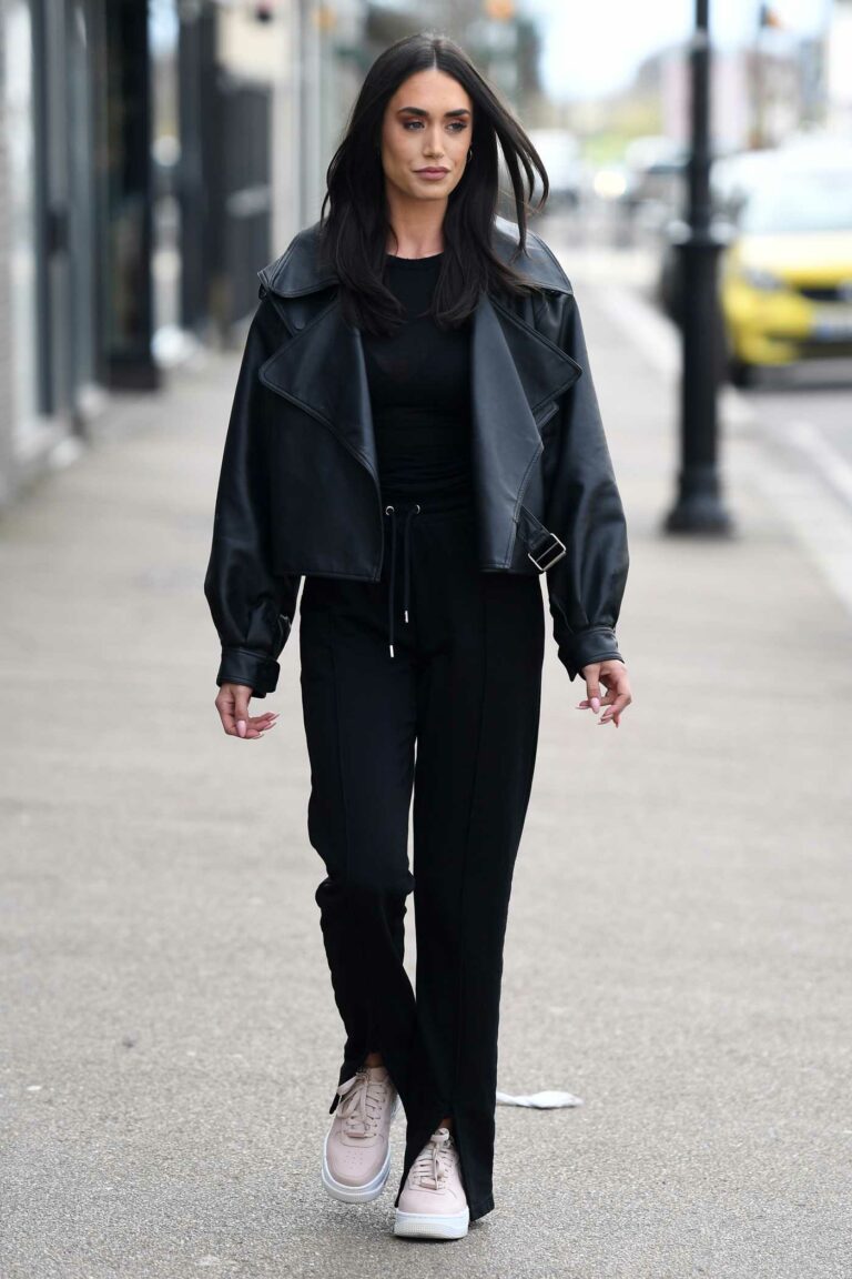 Clelia Theodorou in a Black Leather Jacket