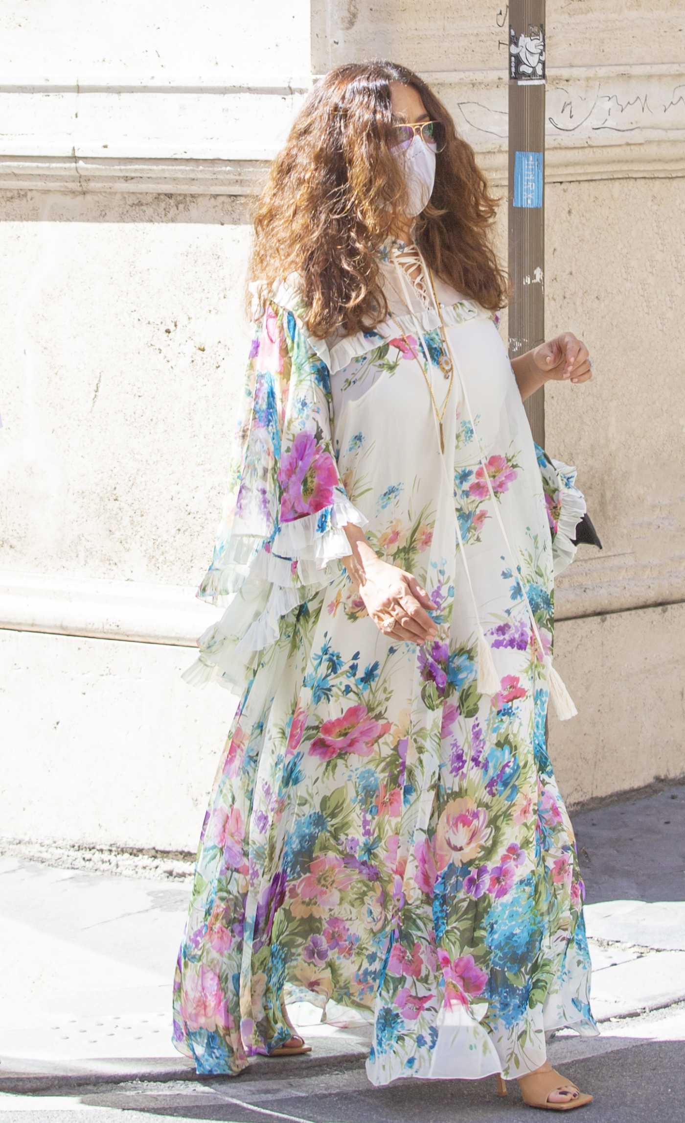 Salma Hayek in a Floral Dress Was Seen Out in Rome 04/02/2021