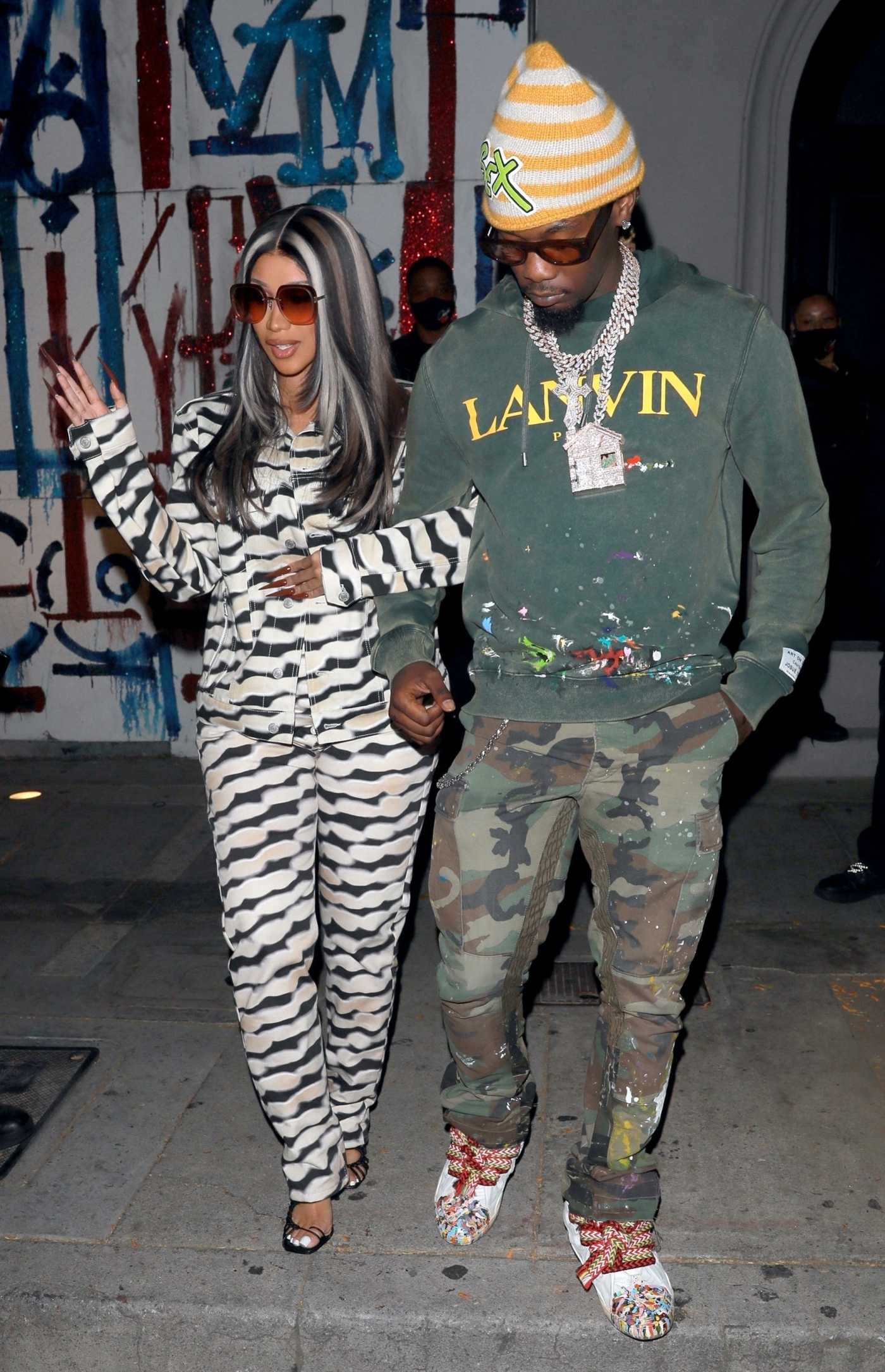 Cardi B in an Animal Print Suit Leaves Craig’s in West Hollywood 04/29/2021
