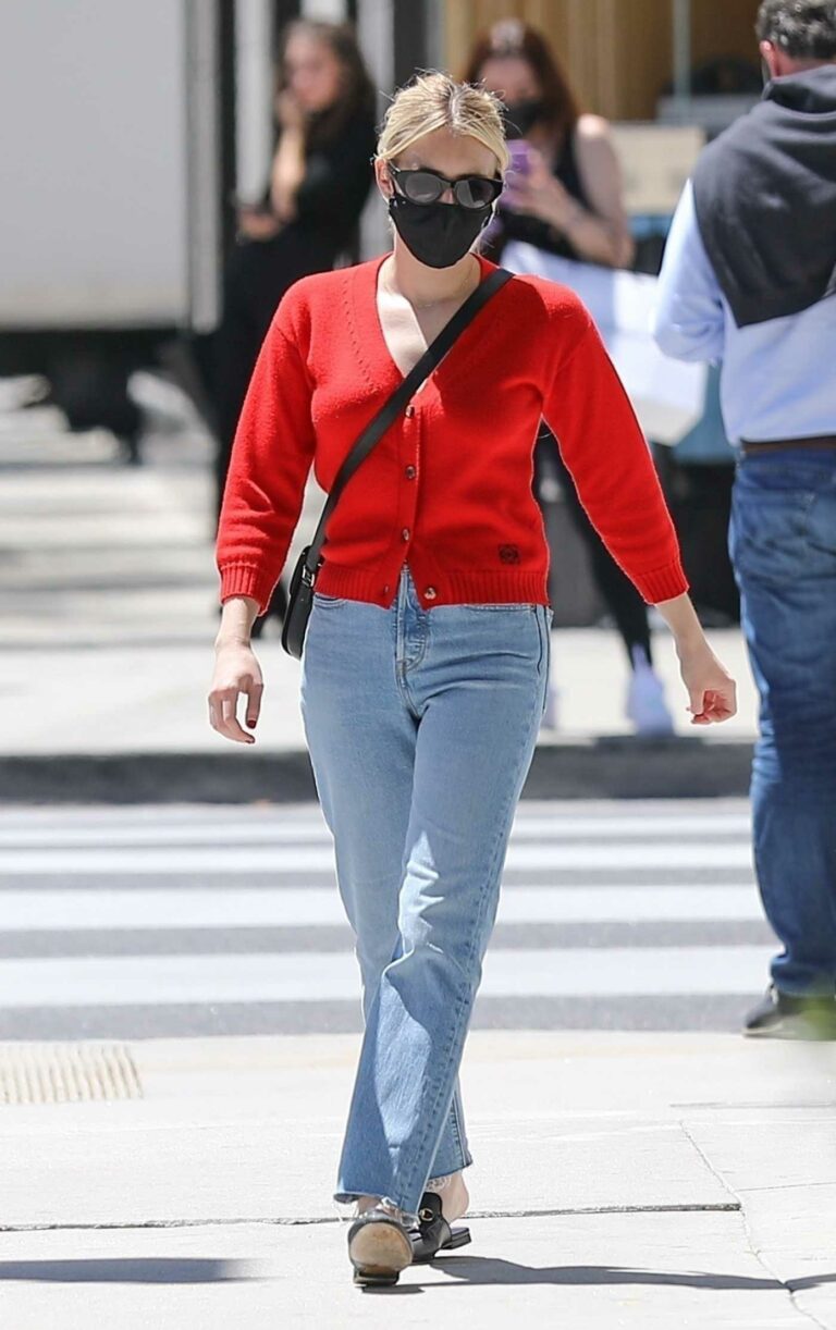 Emma Roberts in a Red Cardigan