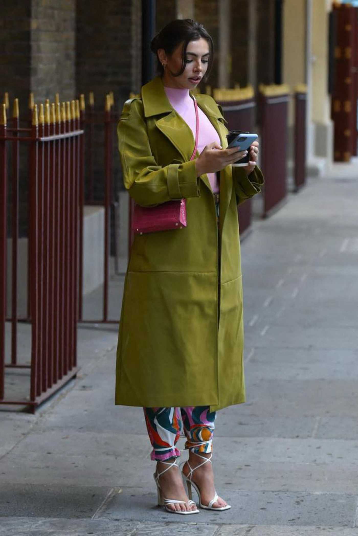 Francesca Allen in an Olive Trench Coat Was Seen Out in London 05/17/2021