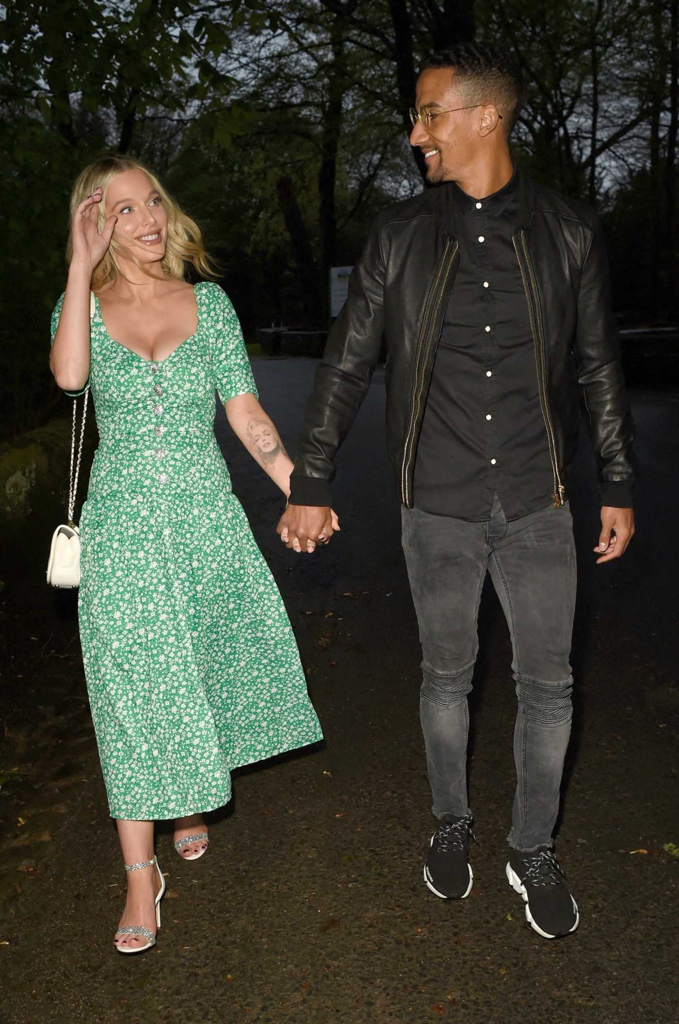 Helen Flanagan in a Green Floral Dress Was Seen Out with Scott Sinclair in Cheshire 05/09/2021