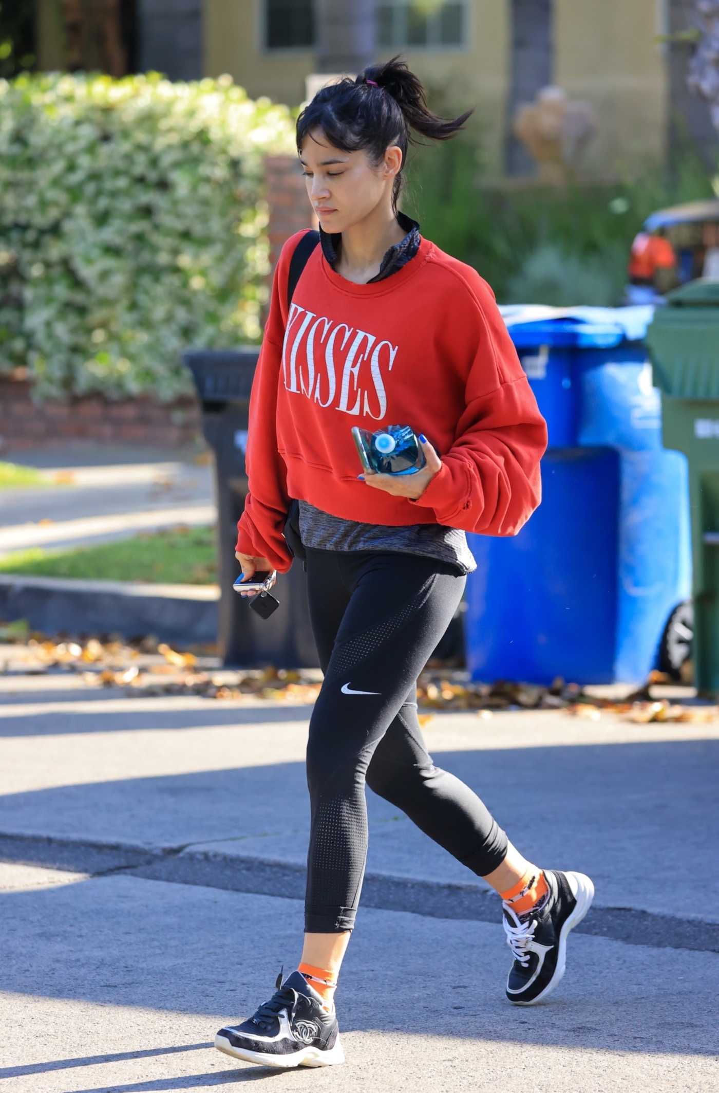 Sofia Boutella in a Red Sweatshirt Heads to a Pilates Class in West Hollywood 05/26/2021