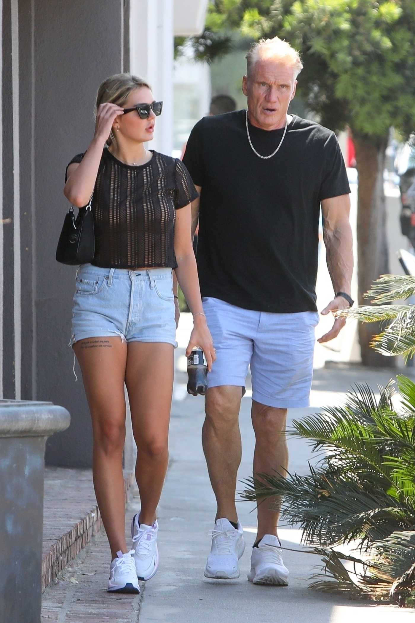 Dolph Lundgren in a Black Tee Was Seen Out with Emma Krokdal in Los Angeles 06/03/2021