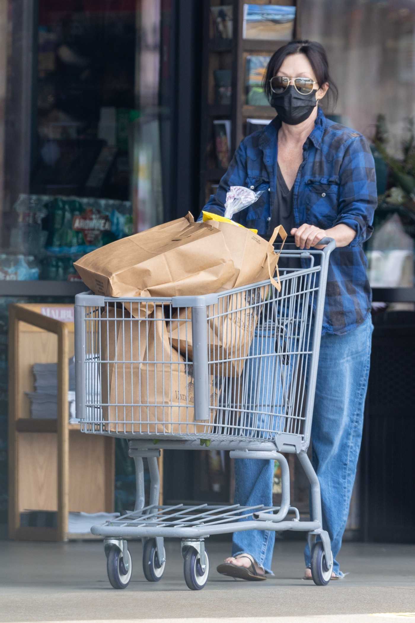 Shannen Doherty in a Plaid Shirt Goes on a Grocery Run in Malibu 06/04/2021