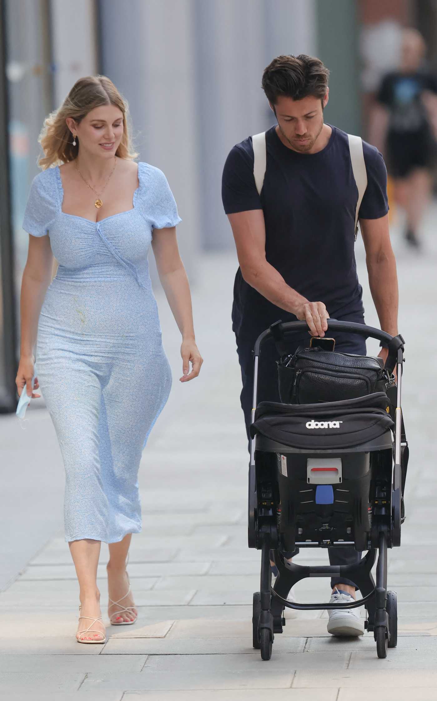 Ashley James in a Baby Blue Summer Dress Was Seen Out in London 07/25/2021