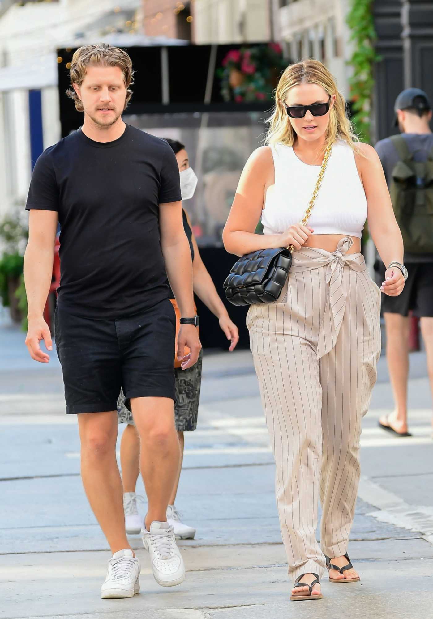 Georgina Burke in a Black Protective Mask Walks Her Dog in New York 02