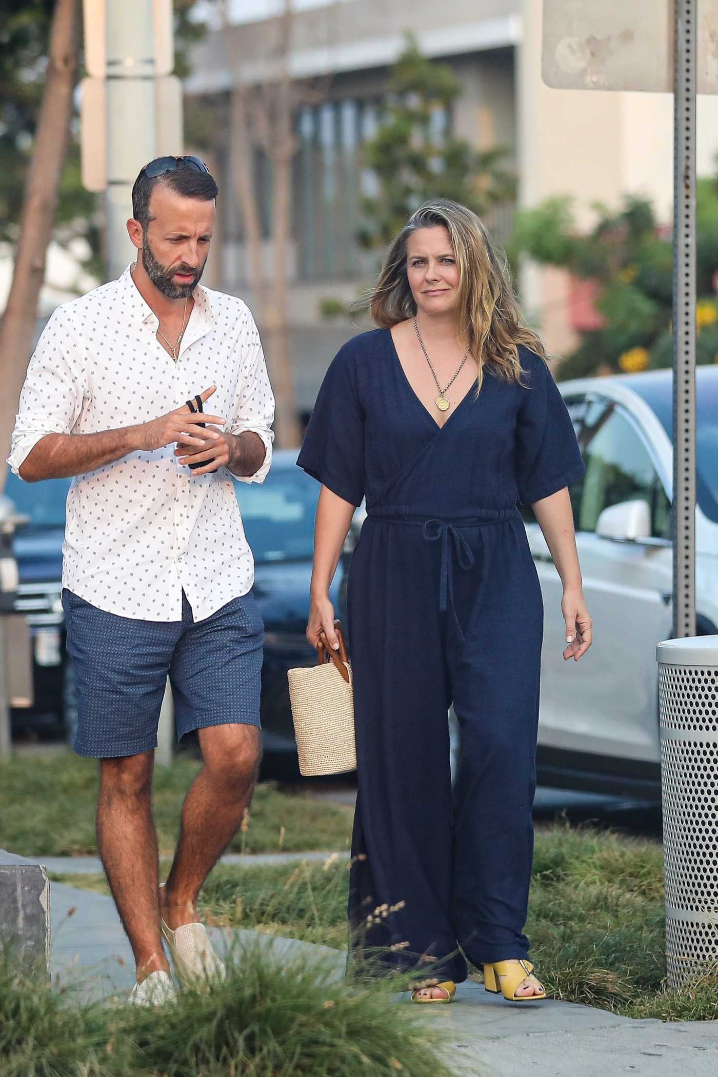 Alicia Silverstone in a Blue Suit Was Seen Out with a Mystery Guy in West Hollywood 08/17/2021