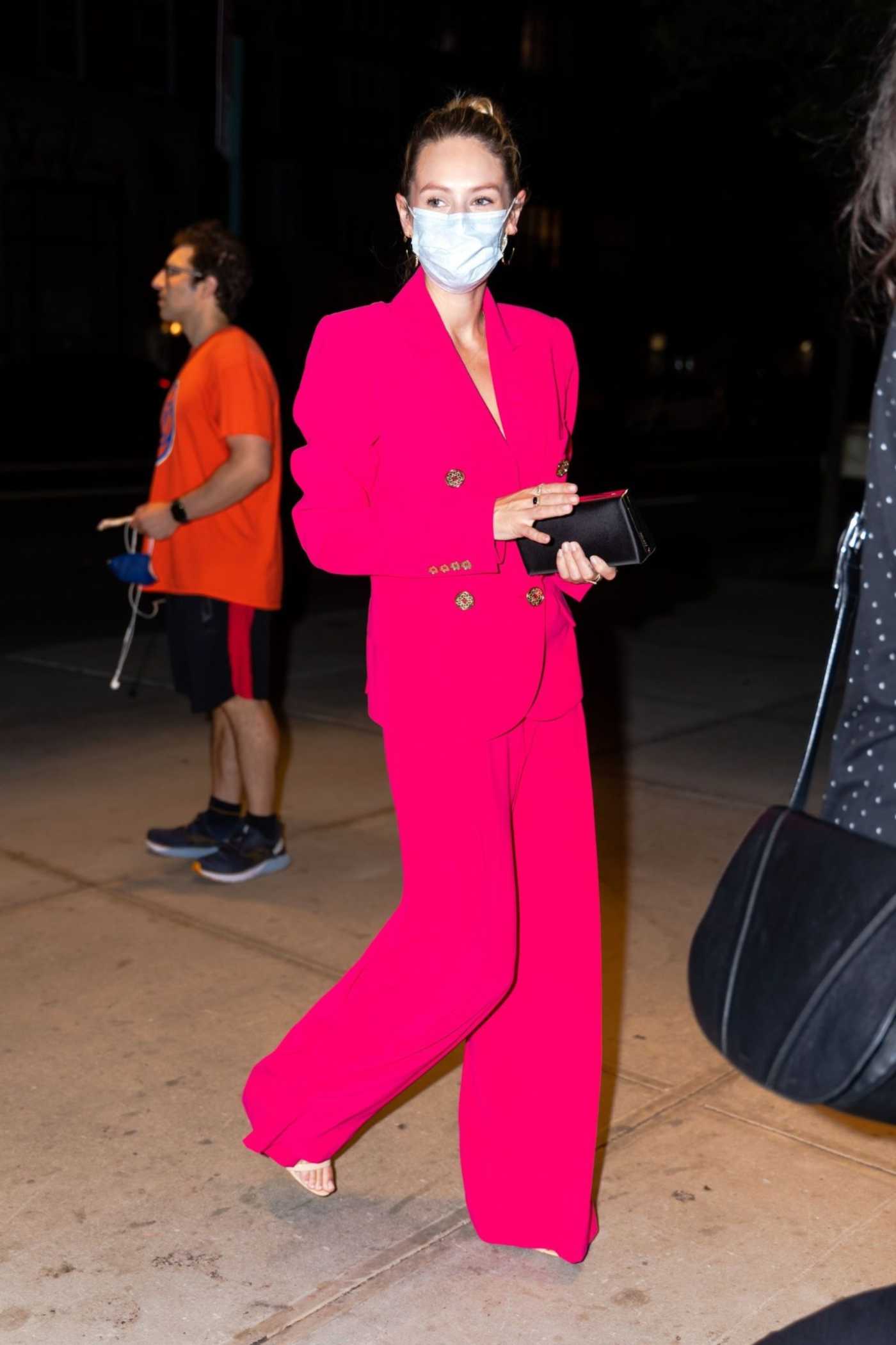 Dylan Penn in a Pink Suit Was Seen Out in Tribeca in New York City 08/17/2021