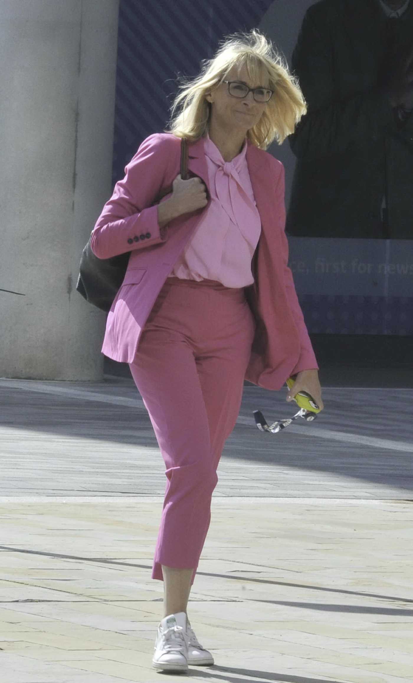 Louise Minchin in a Pink Suit Leaves BBC Breakfast in Manchester 08/10/2021