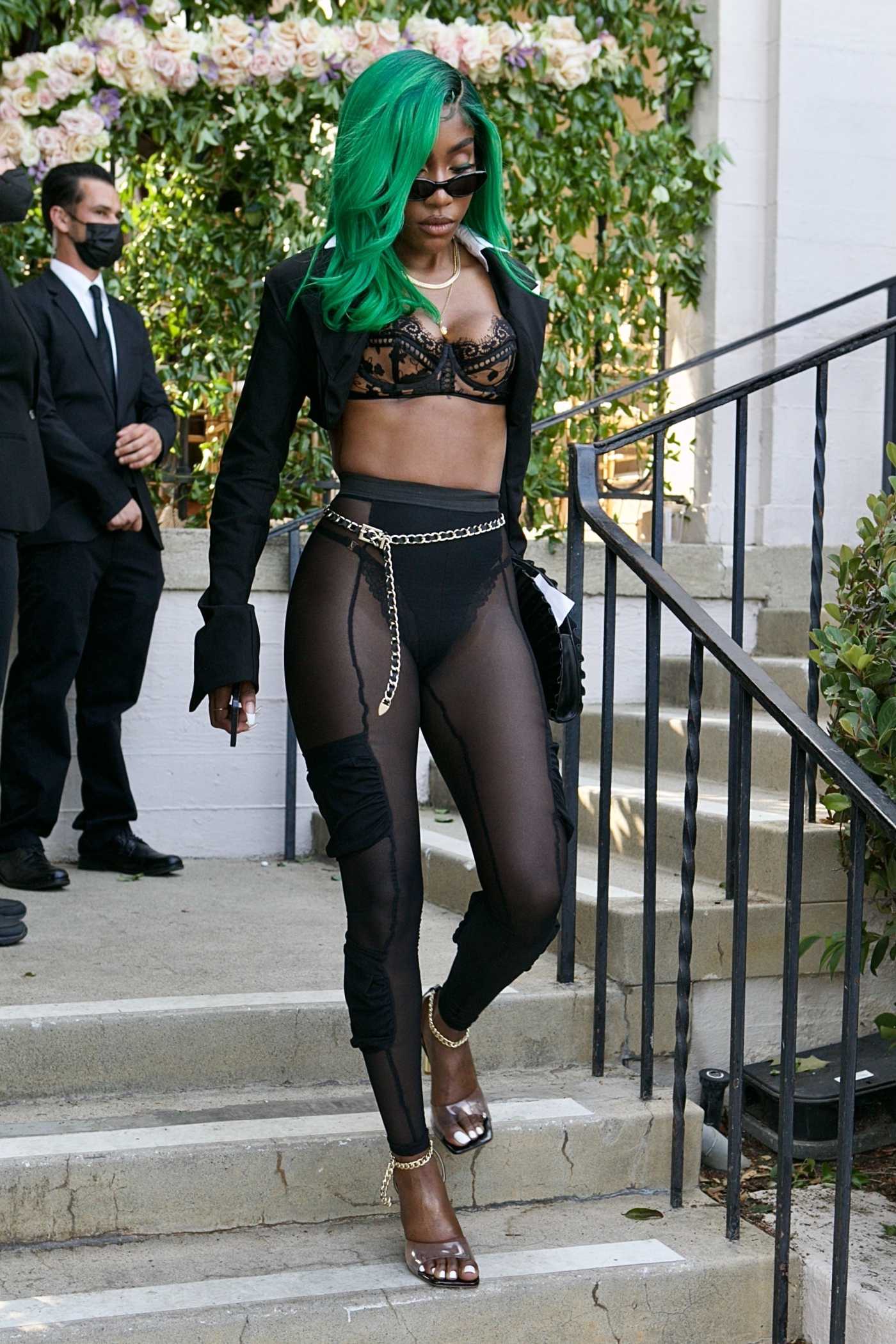 Sevyn Streeter in a Black See-Through Leggings Arrives to the Lionne Garden FW21 Show in Los Angeles 08/15/2021