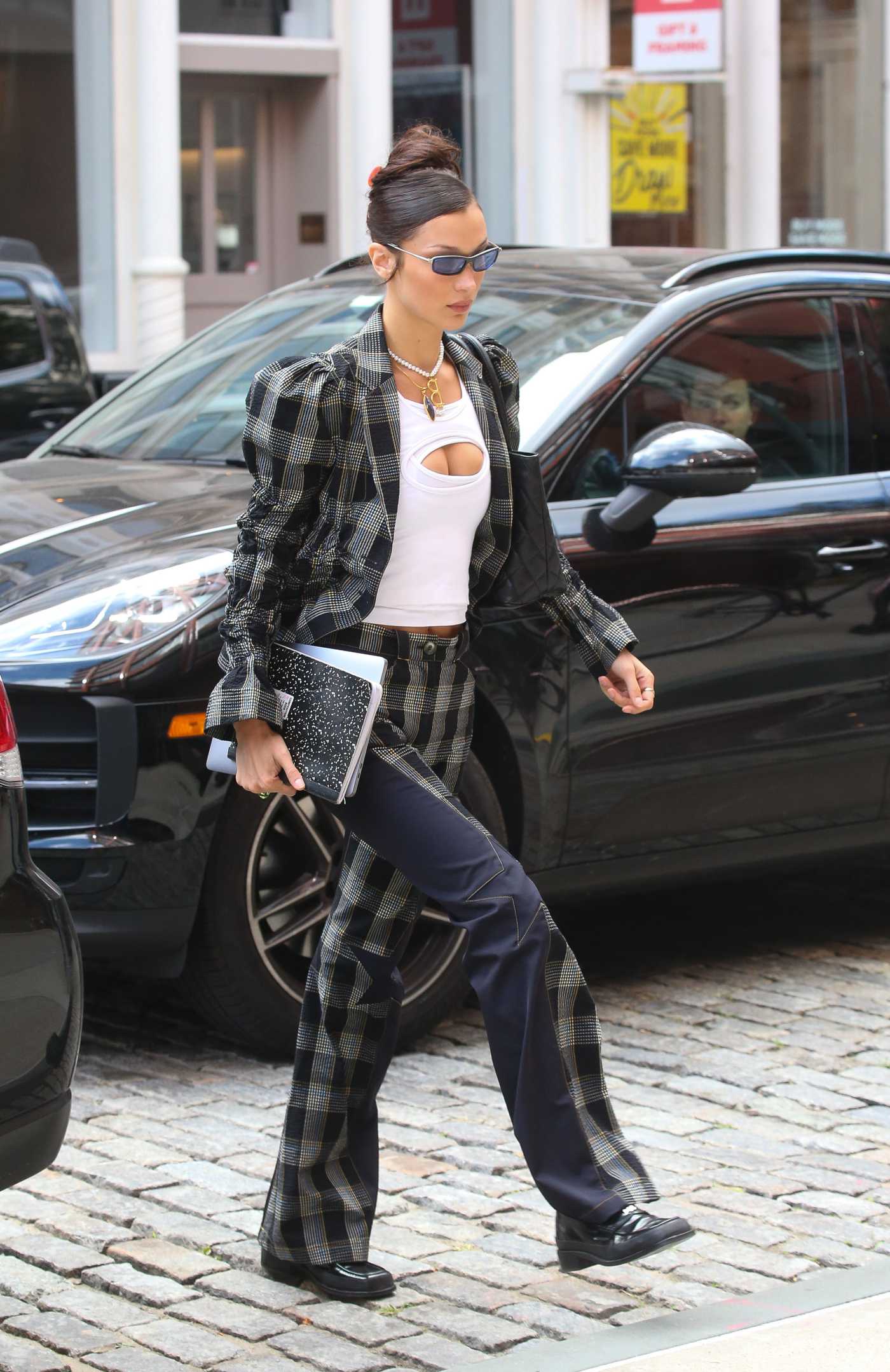 Bella Hadid in a Plaid Suit Was Seen Out in New York City 09/21/2021