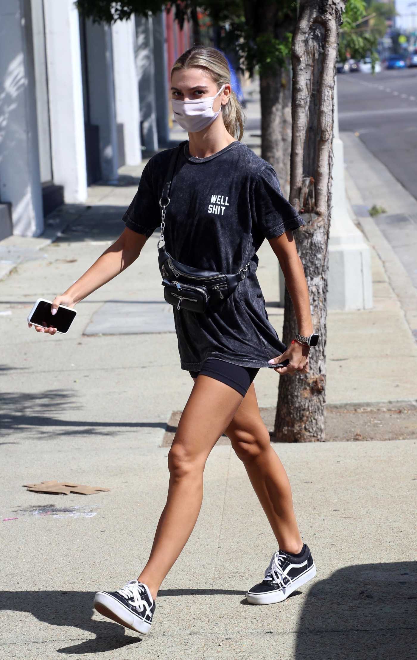 Daniella Karagach in a Black Tee Arrives for Dance Practice at the DWTS Studio in Los Angeles 09/06/2021