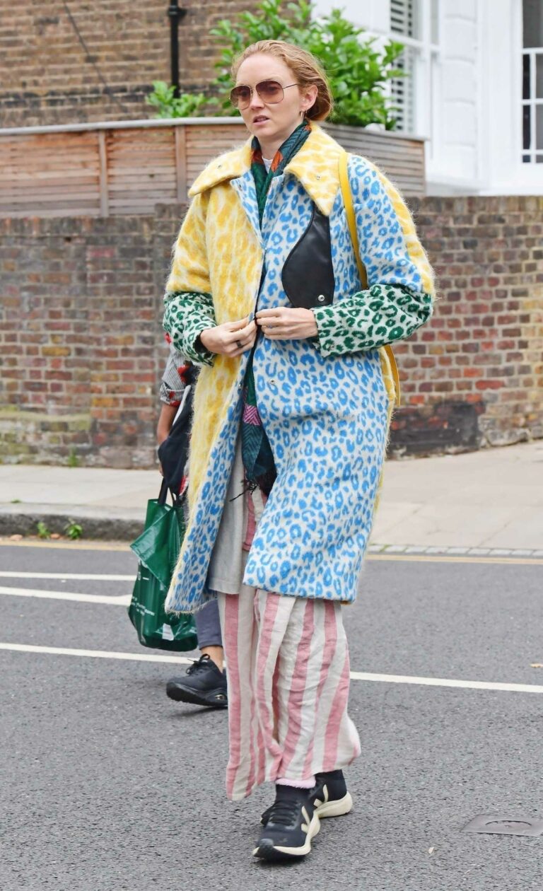 Lily Cole in a Colorful Animal Print Coat