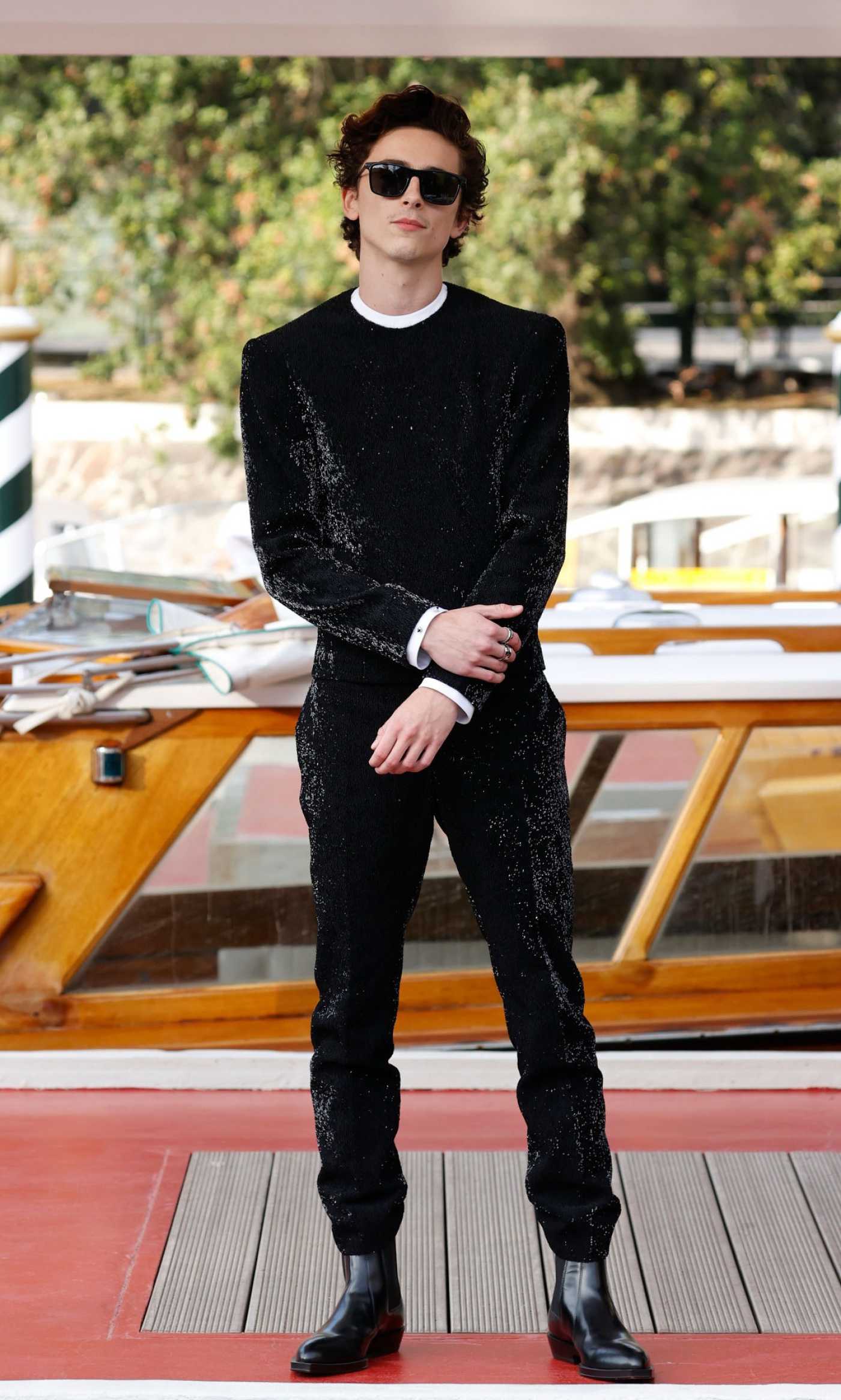 Timothee Chalamet in a Black Outfit Arrives at the 78th Venice International Film Festival in Venice 09/03/2021