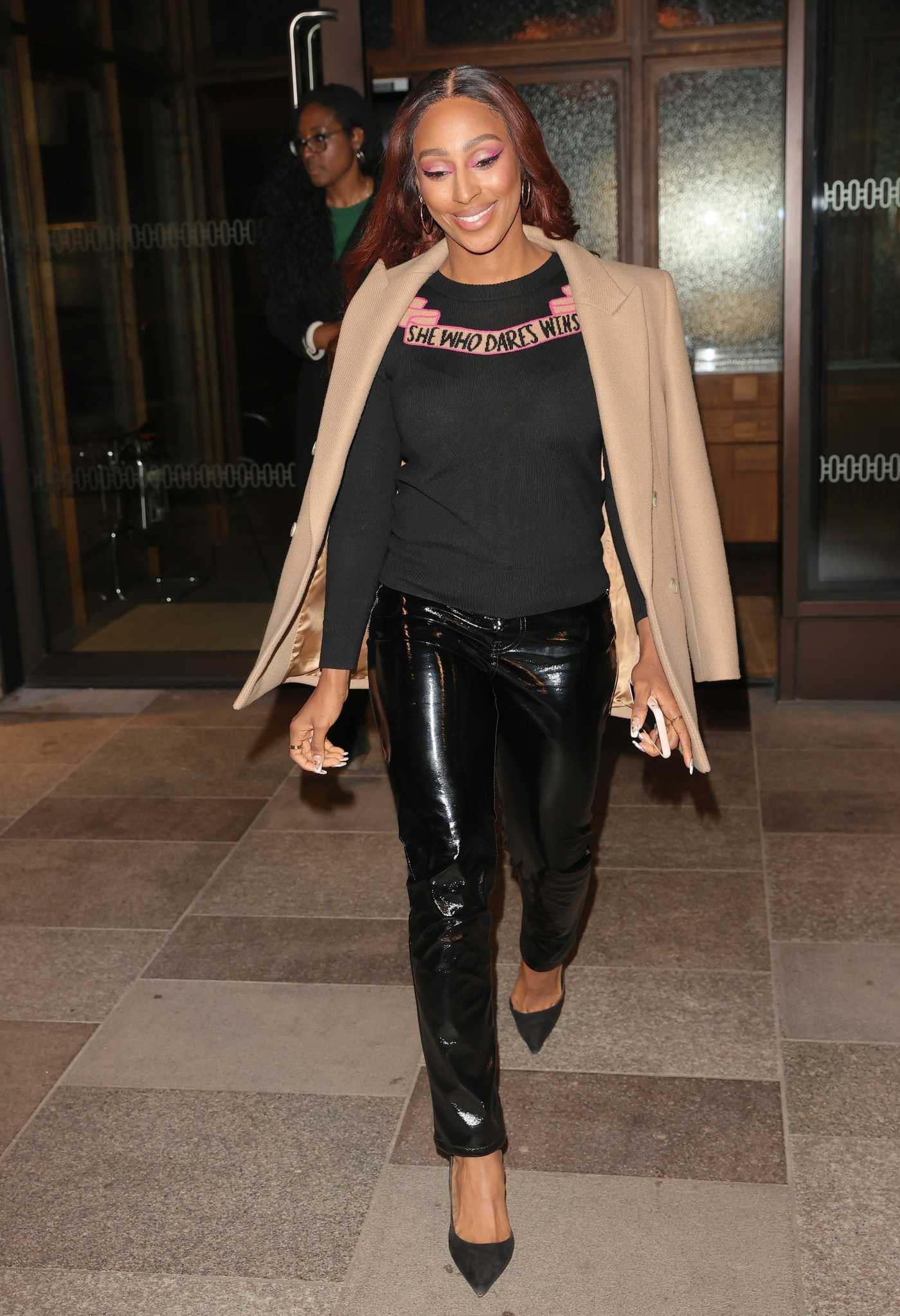 Alexandra Burke in a Beige Blazer Steps Out from Trendy White City House in London 10/23/2021