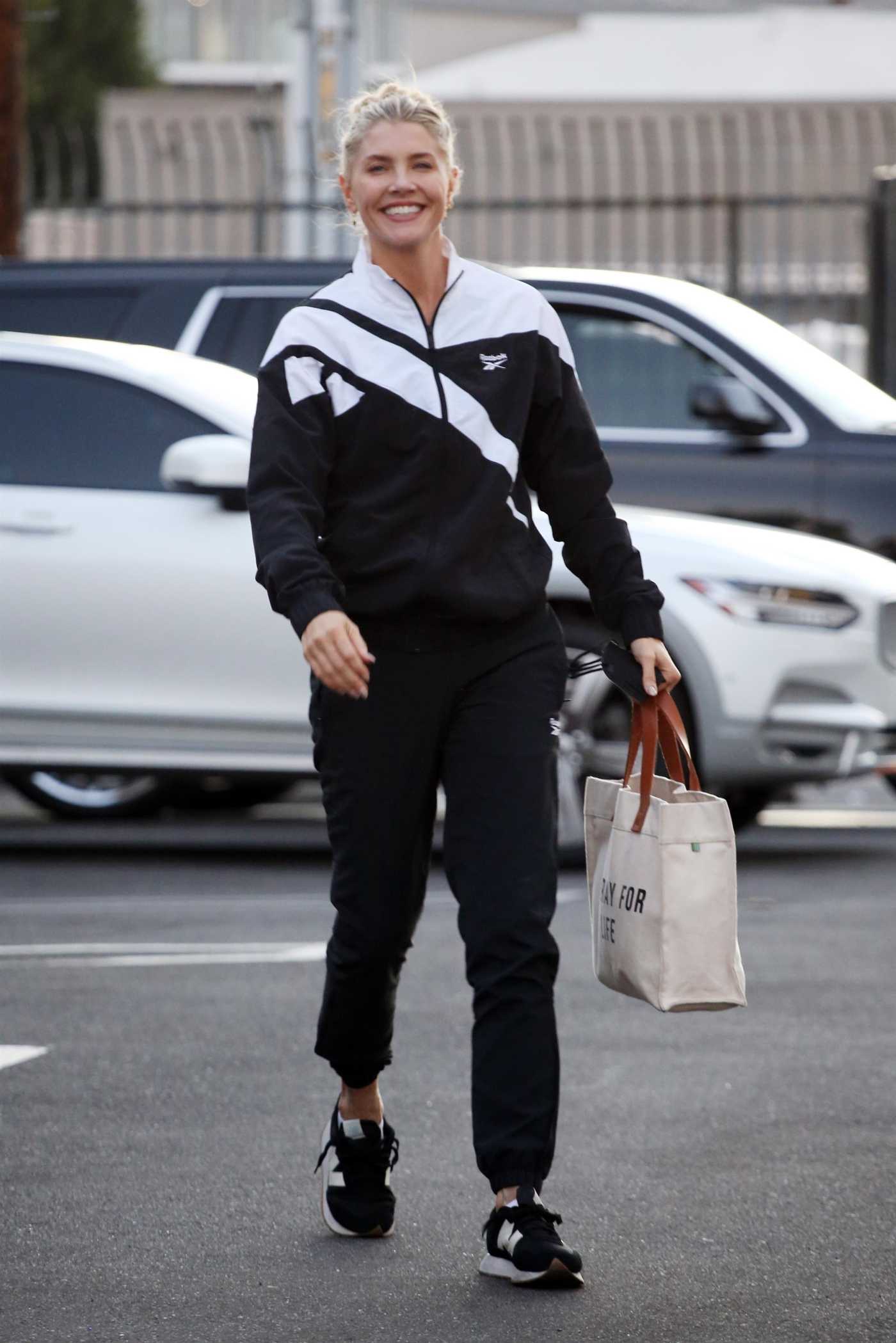 Amanda Kloots in a Black and White Tracksuit Arrives for Practice at The Dancing With The Stars Rehearsal Studio in Los Angeles 10/10/2021