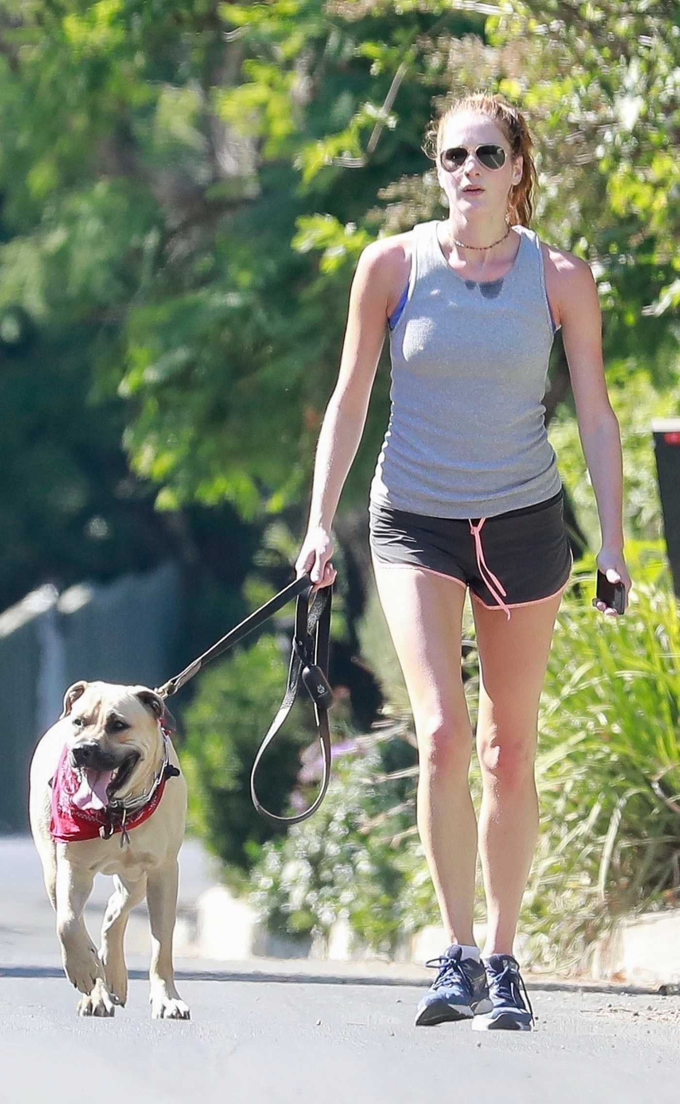 Anna Osceola in a Grey Tank Top Walks Her Dog in Los Feliz 10/17/2021