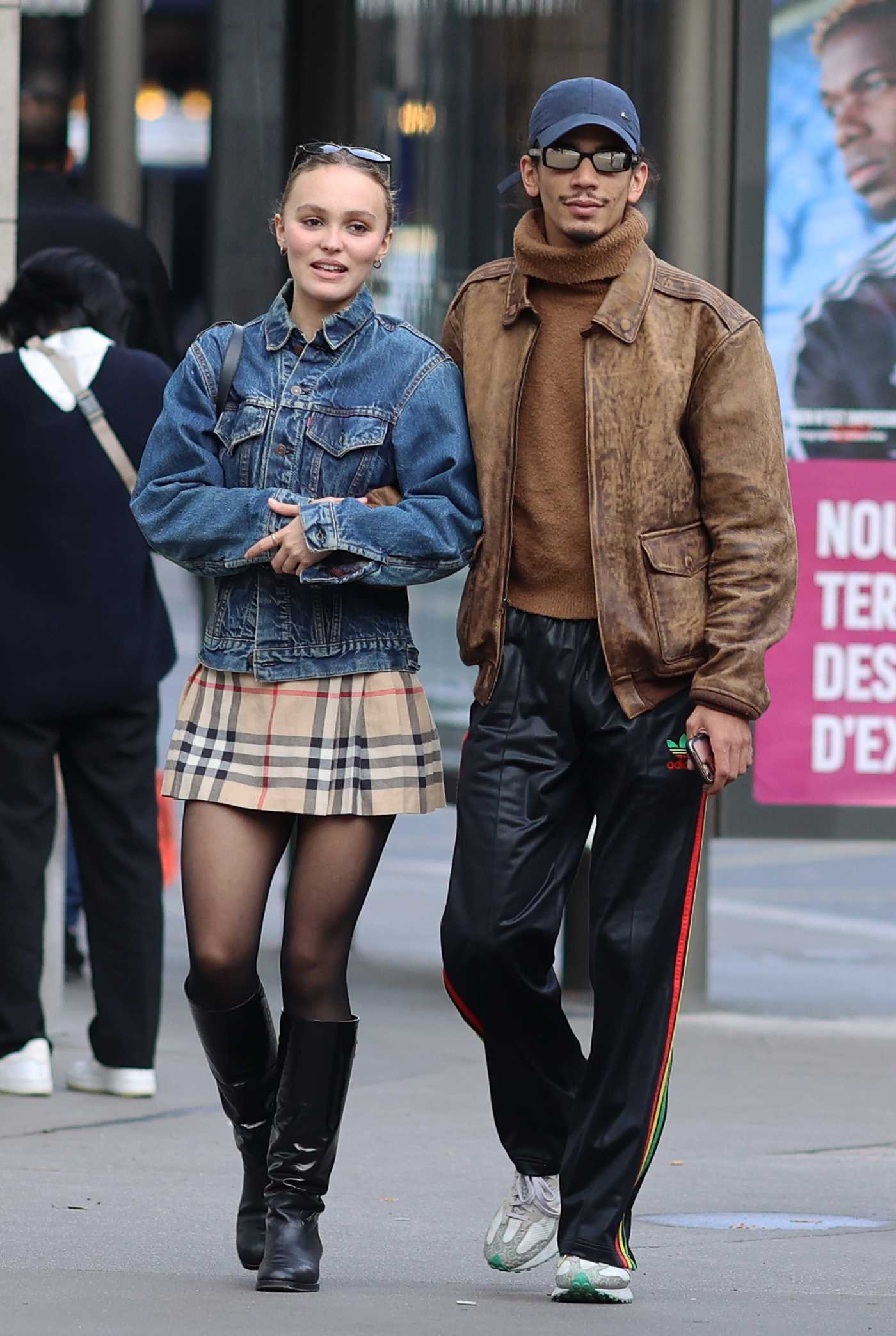 Lily-Rose Depp in a Plaid Mini Skirt Was Seen Out with Her New Boyfriend Yassine Stein in Paris 10/11/2021
