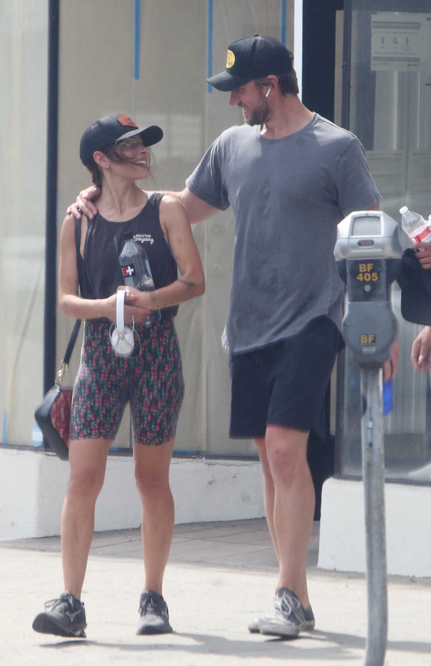 Sarah Shahi in a Black Top Hits the Gym Out with Adam Demos in Los Angeles 10/04/2021