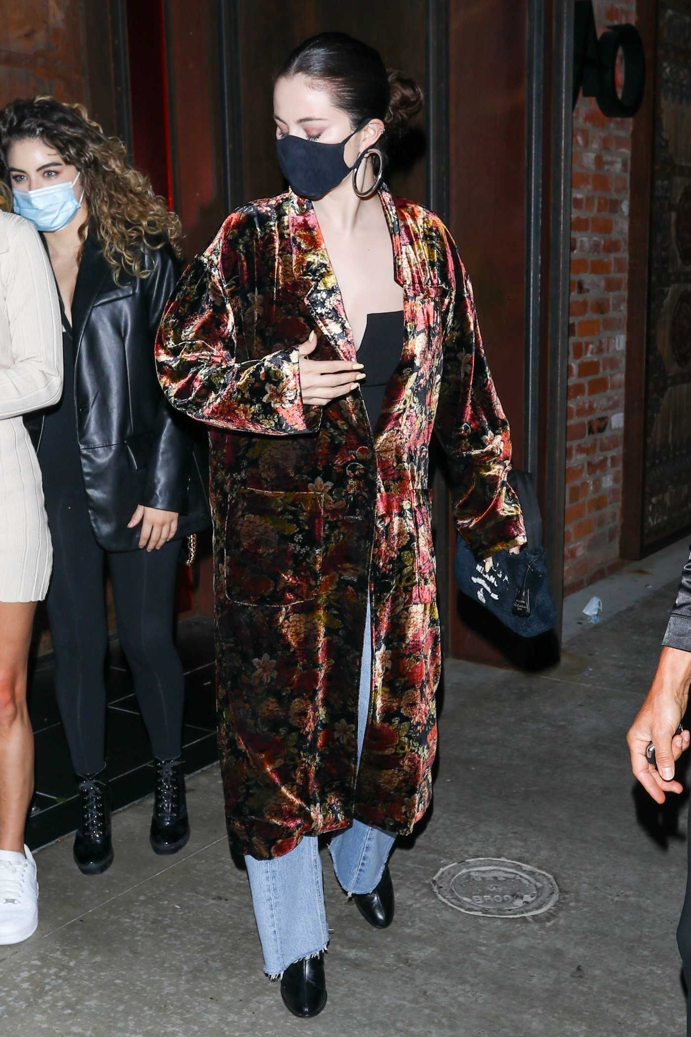 Selena Gomez in a Floral Bathrobe Steps Out for Dinner at TAO in Hollywood 10/09/2021
