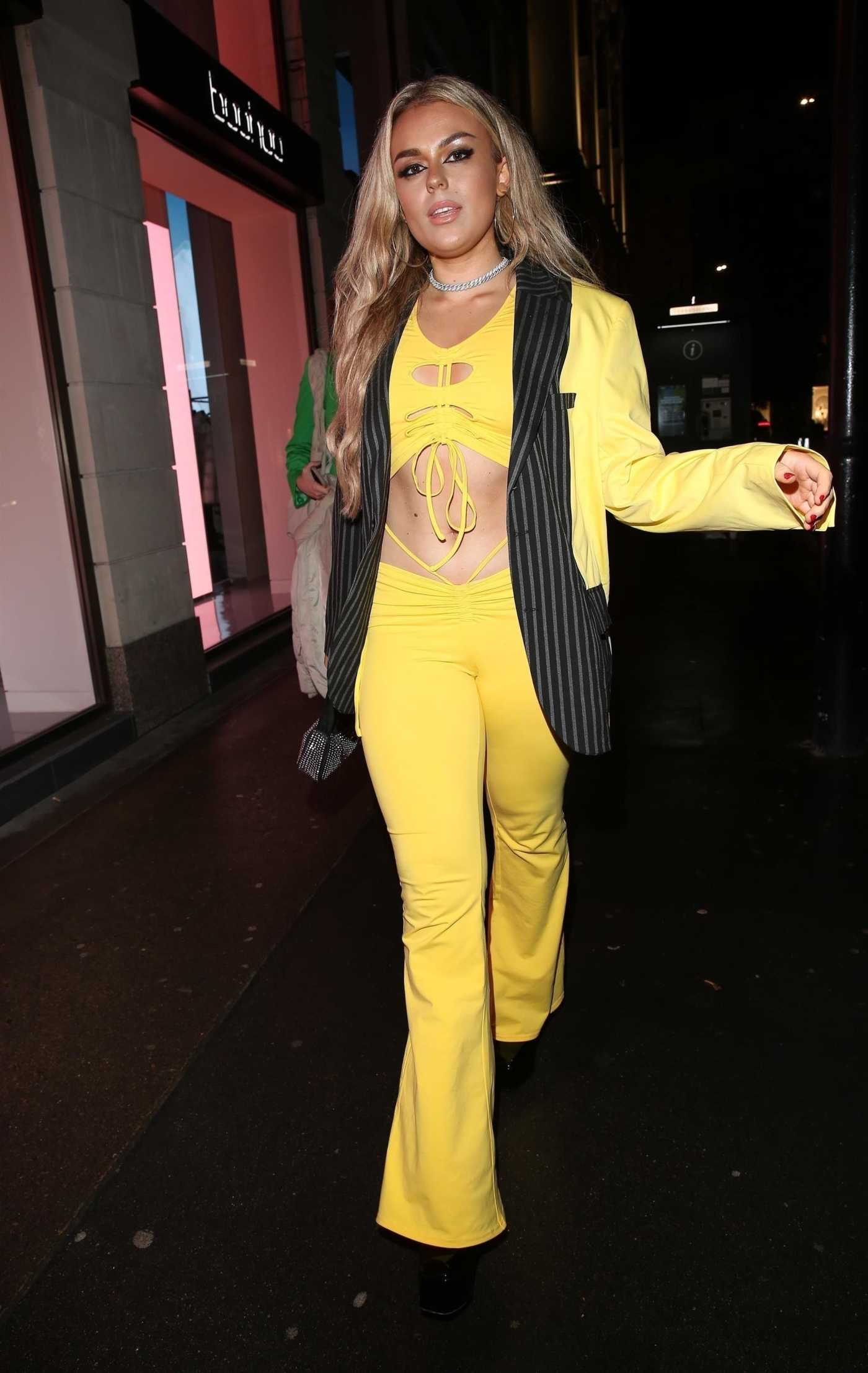 Tallia Storm in a Yellow Ensemble Attends BoohooMAN x Toby Launch Event London 10/07/2021
