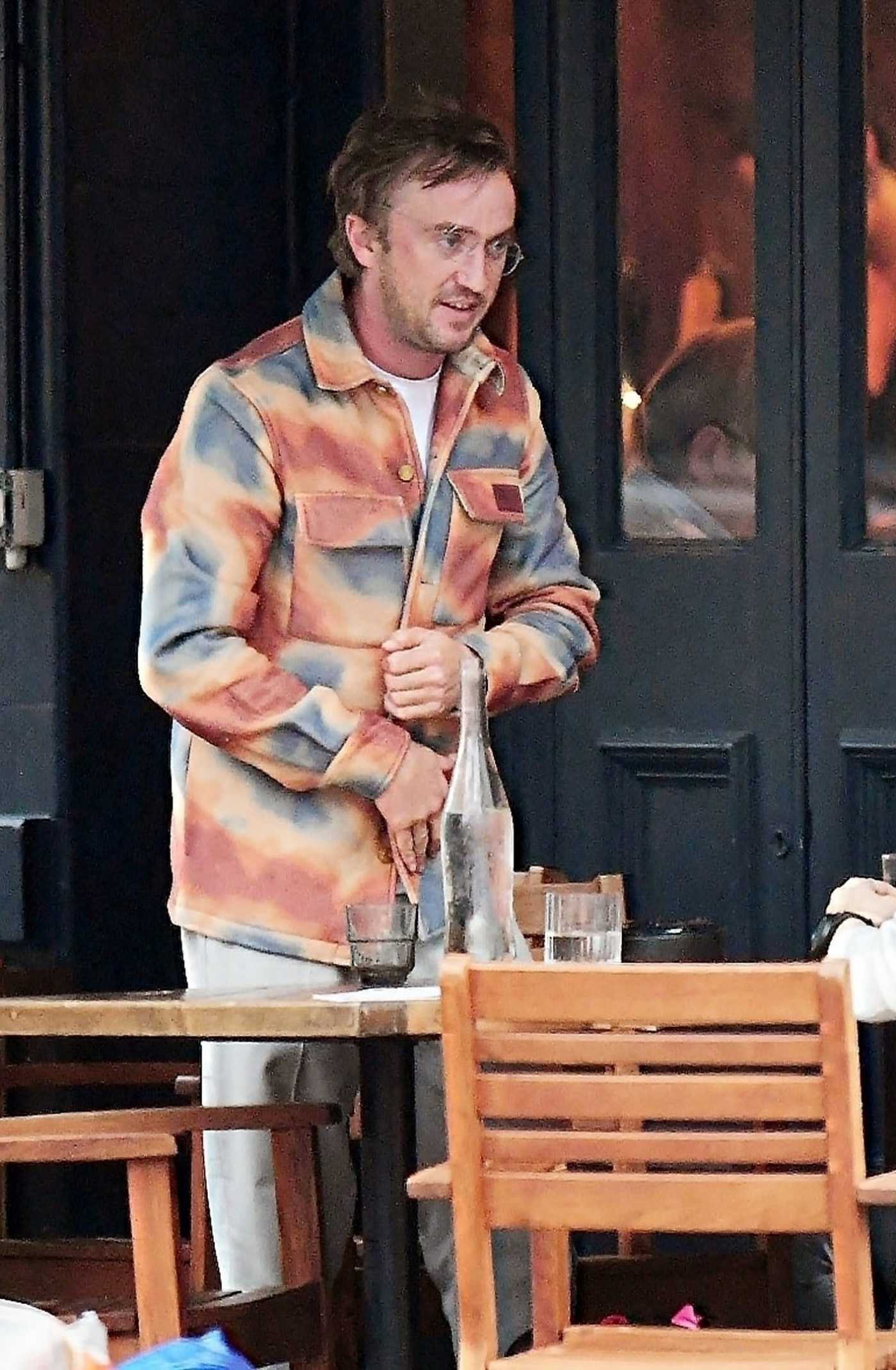 Tom Felton in a Black Sneakers Steps Out for a Lunch in London 10/07/2021
