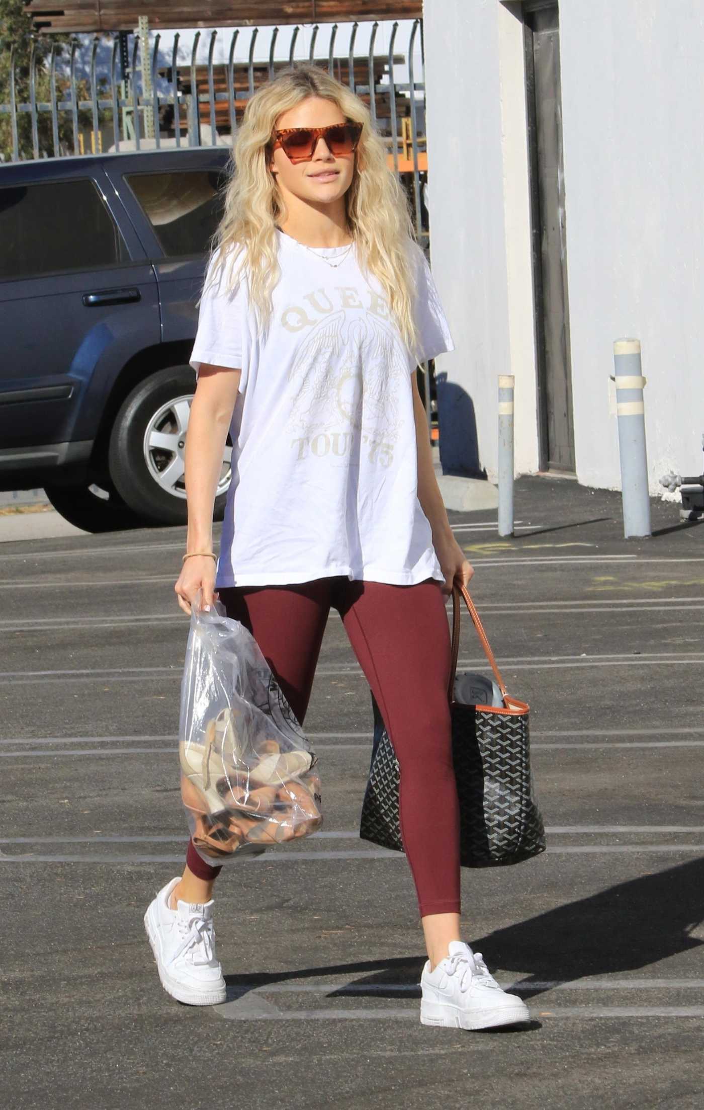 Witney Carson in a White Tee Arrives for Practice at The Dancing With The Stars Rehearsal Studio in Los Angeles 10/10/2021