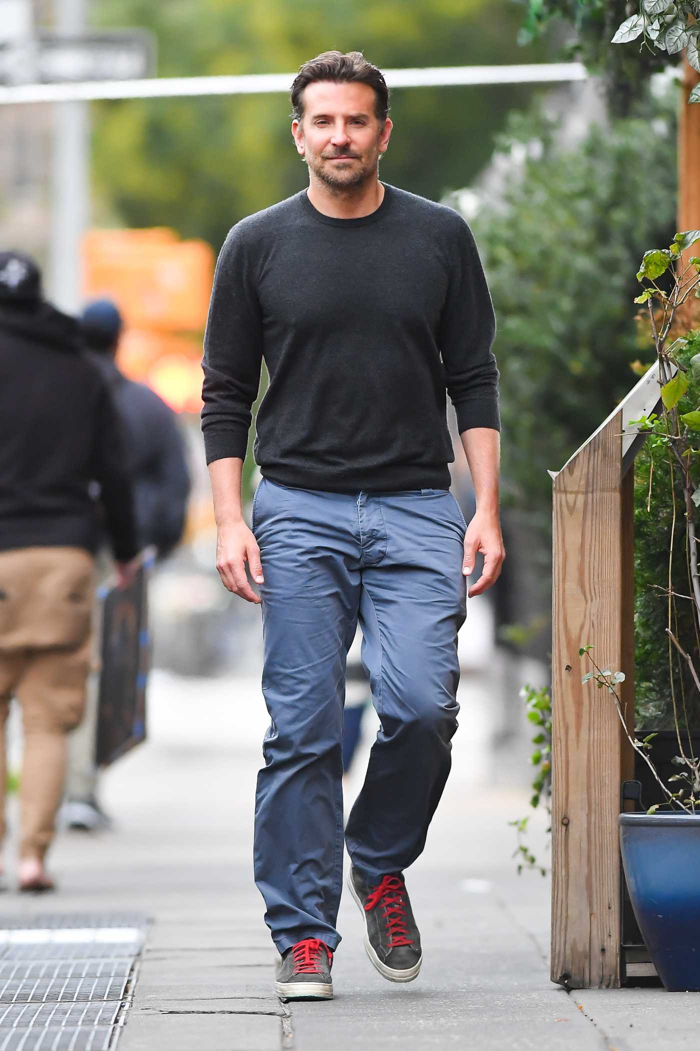 Bradley Cooper in a Black Long Sleeves T-Shirt Was Seen Out in New York 10/29/2021