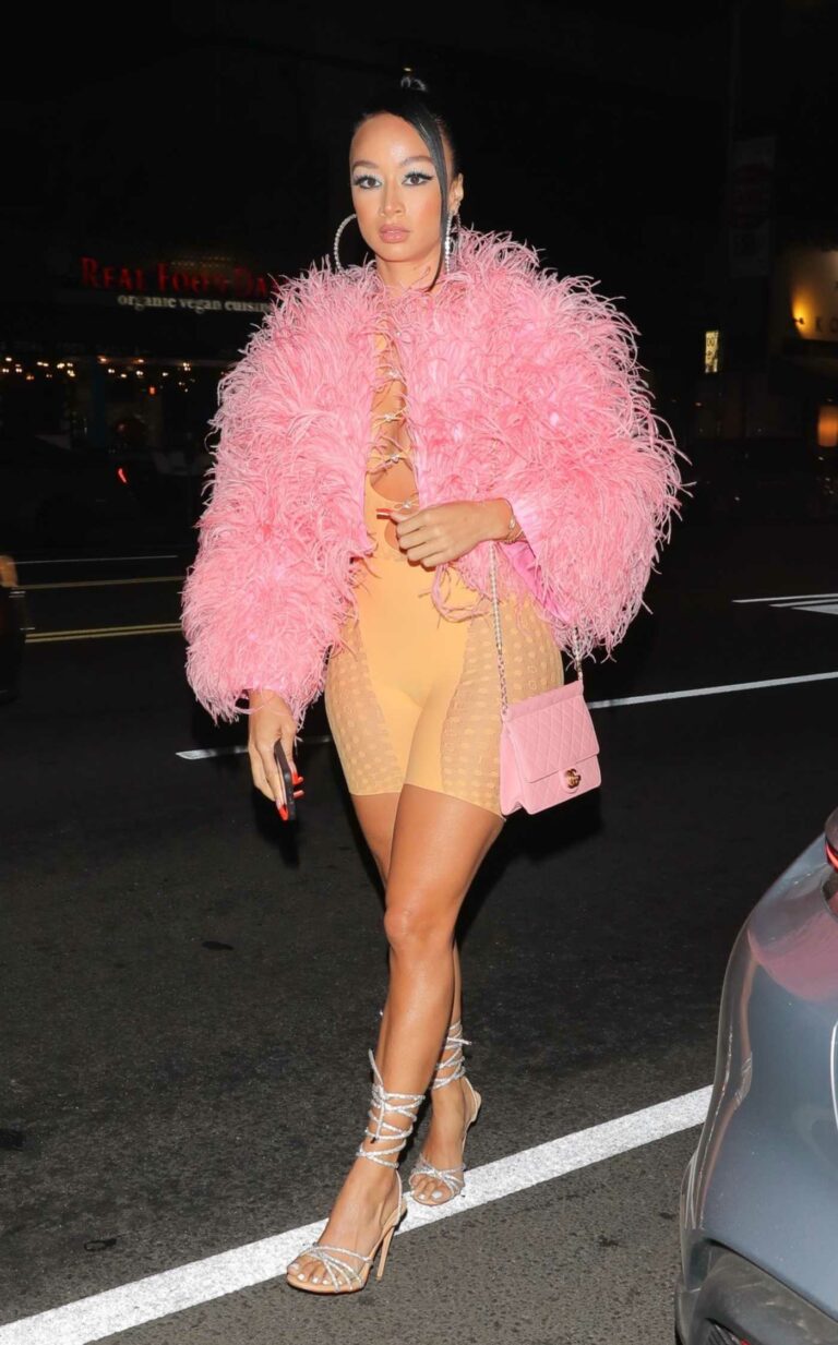 Draya Michele in a Pink Feathered Top