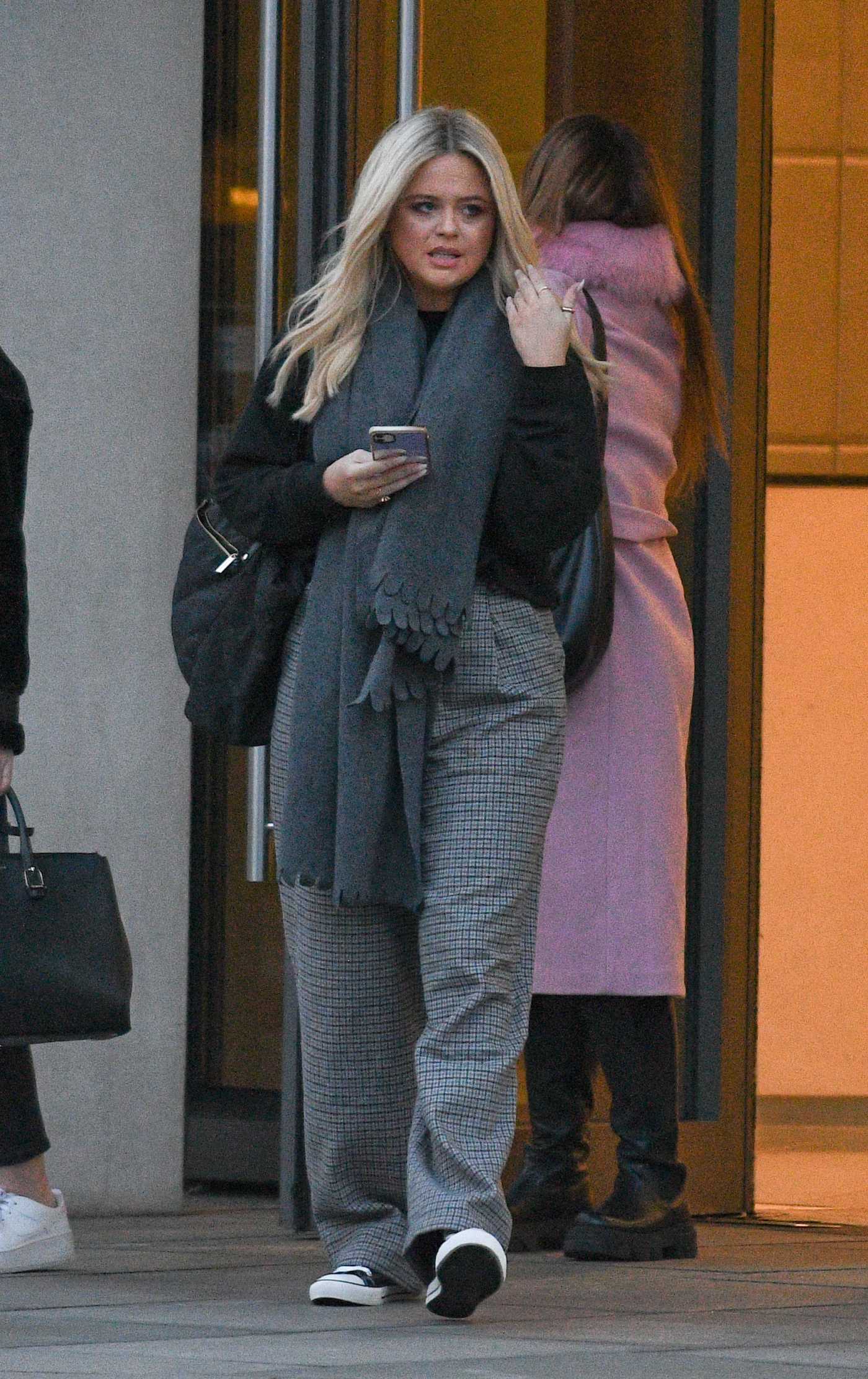 Emily Atack in a Grey Pants Leaves a Business Meeting at NewLook Offices in Central London 11/25/2021