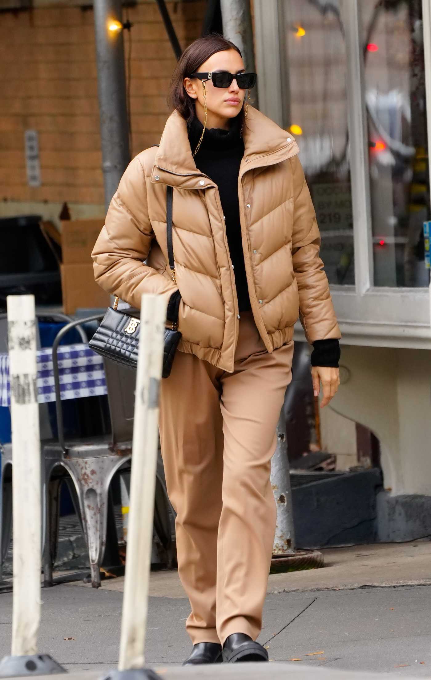 Irina Shayk in a Caramel Coloured Puffer Jacket Was Seen Out in New York 11/26/2021