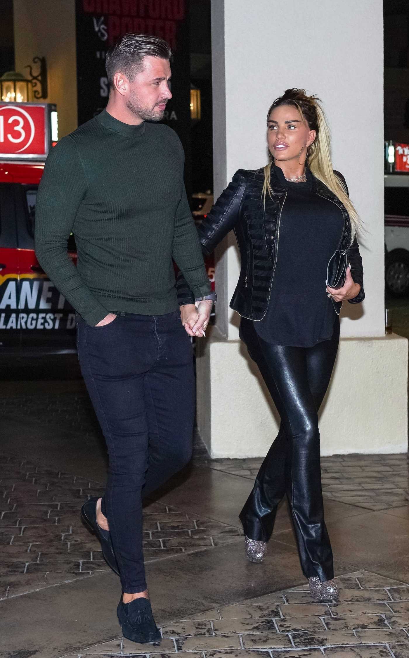 Katie Price in a Black Leather Pants Was Seen Out with her Fiance Carl Woods in Las Vegas 11/13/2021