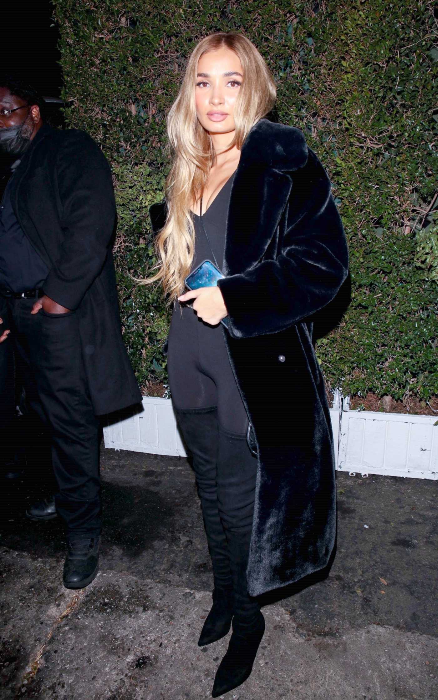 Pia Mia in a Black Fur Coat Attends Rapper Tyga’s 32nd Ski Summit Birthday Party at Nightingale in West Hollywood 11/19/2021