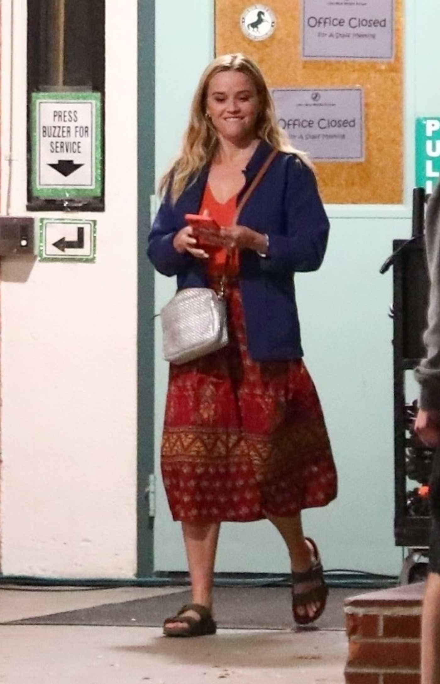 Reese Witherspoon in a Red Dress on the Set of Your Place or Mine in Burbank 11/24/2021