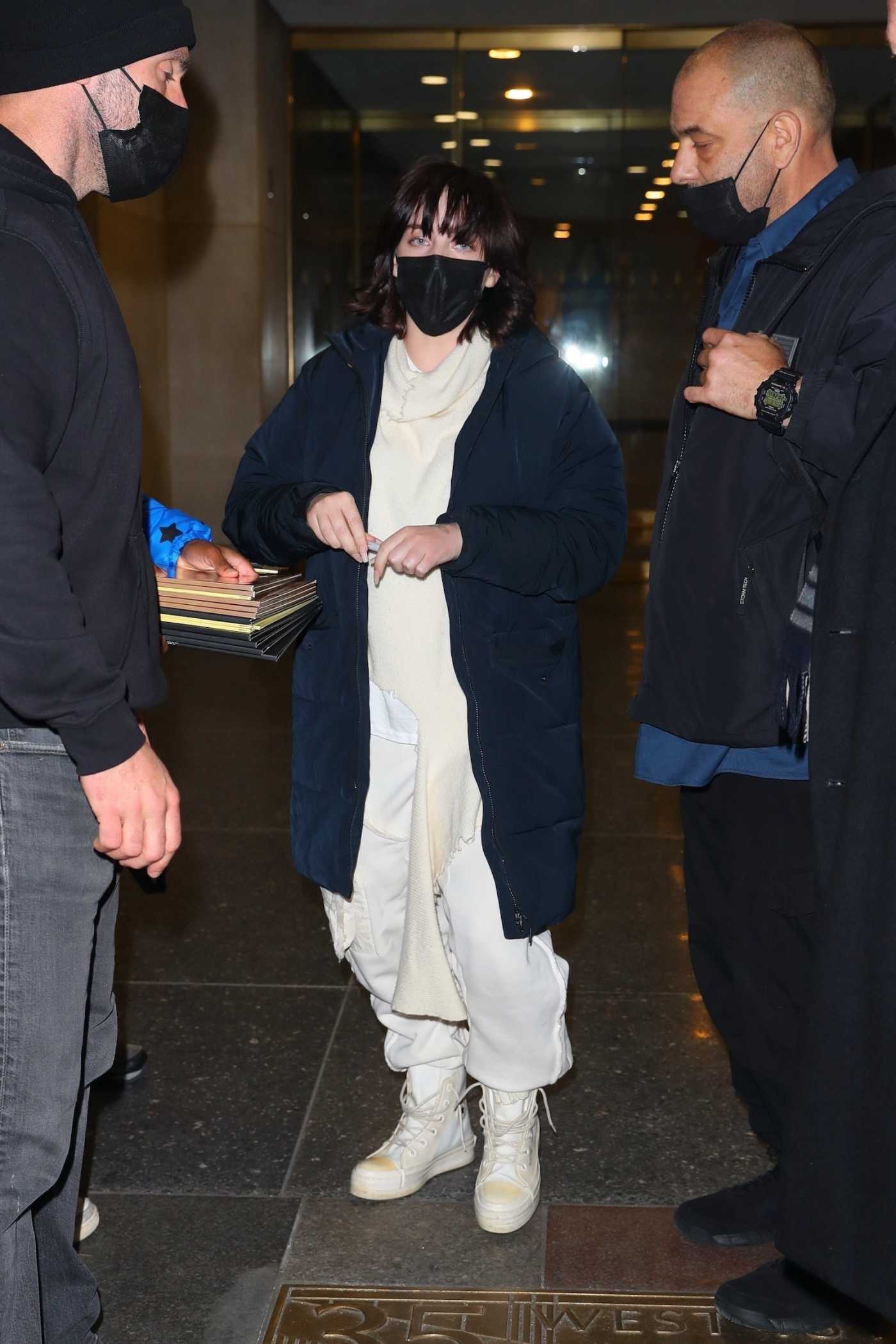 Billie Eilish in a Black Protective Mask Leaves the NBC Studios in New York 12/07/2021
