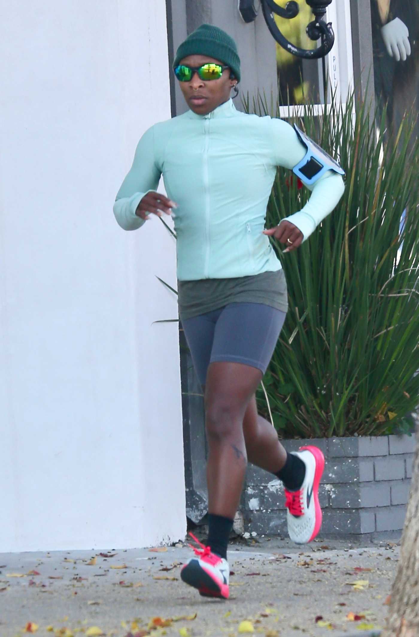 Cynthia Erivo in a Green Beanie Hat Goes for a Run Out in Los Angeles 12/20/2021