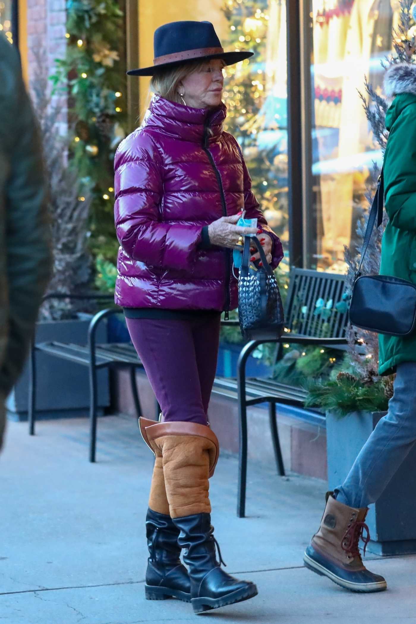 Goldie Hawn in a Lilak Puffer Jacket Goes Shopping in Aspen 12/21/2021