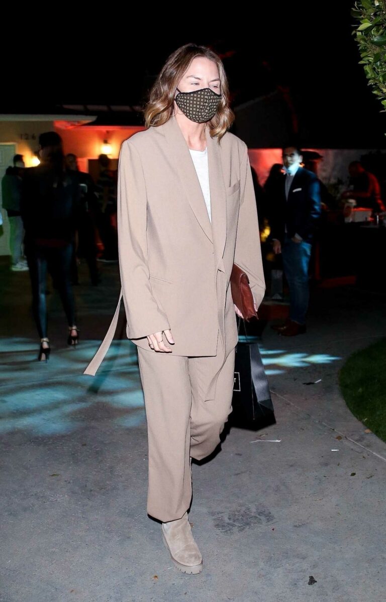 Jennifer Morrison in a Caramel Coloured Pantsuit