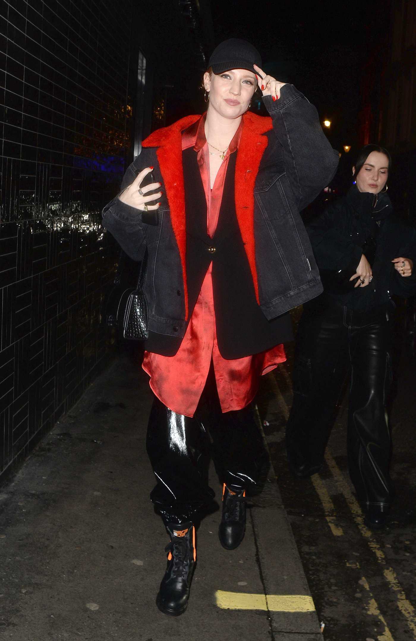 Jess Glynne in a Black Cap Arrives at the Vas J Morgans Party in London 12/02/2021
