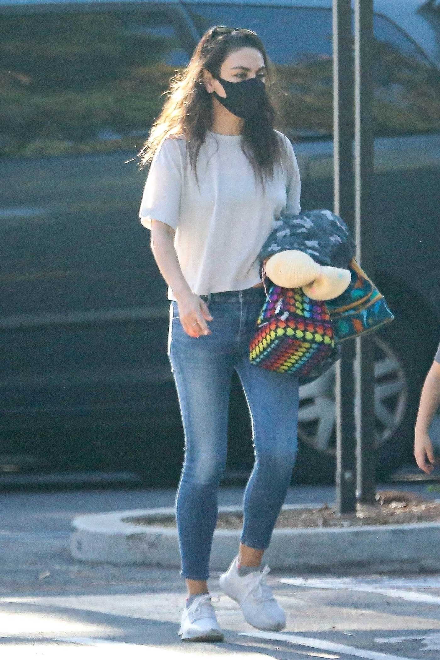 Mila Kunis in a Black Protective Mask Was Seen with Her Kids in Brentwood 11/30/2021
