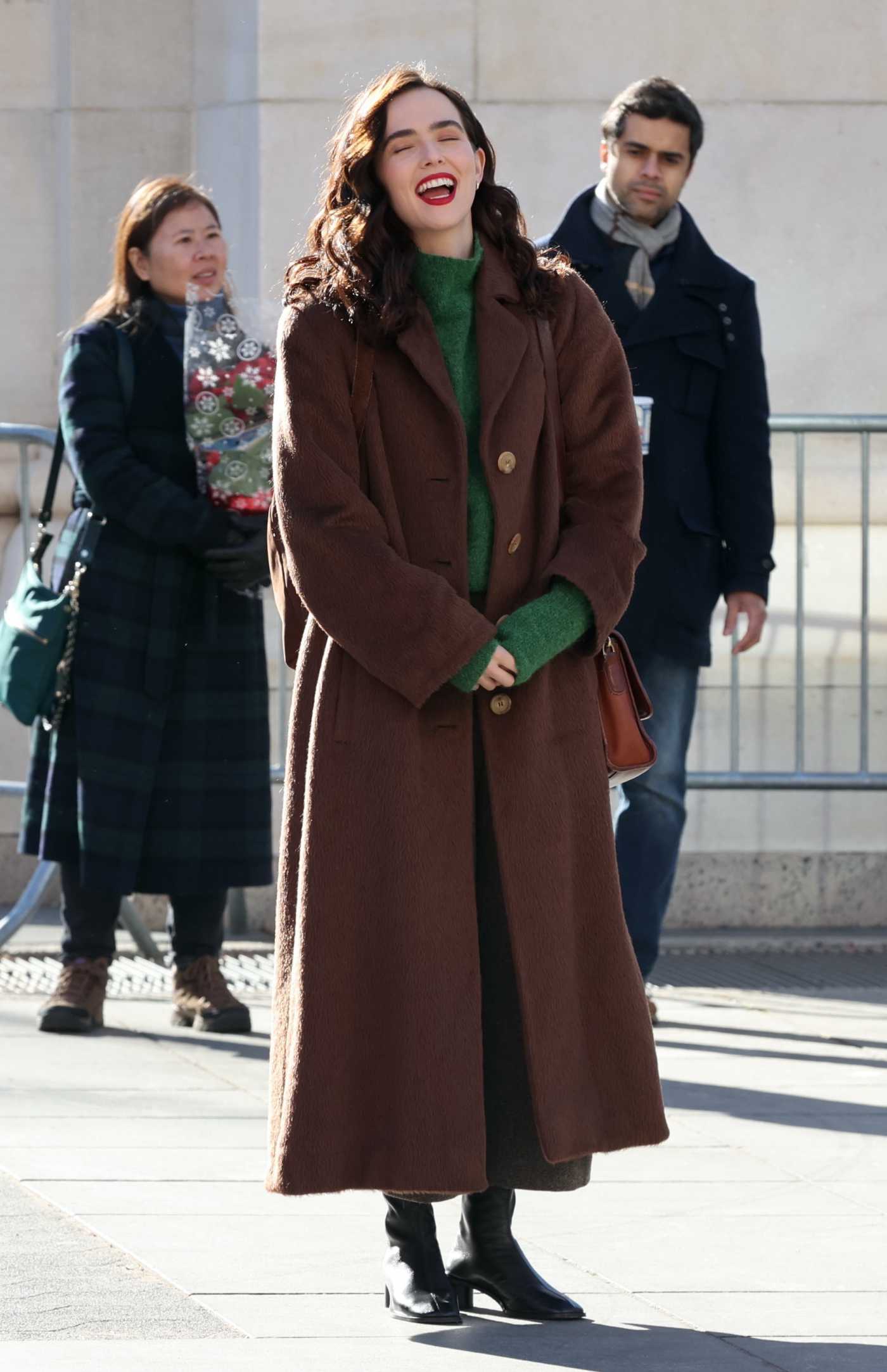 Zoey Deutch in a Brown Coat on the Set of Something from Tiffany's in New York 12/13/2021