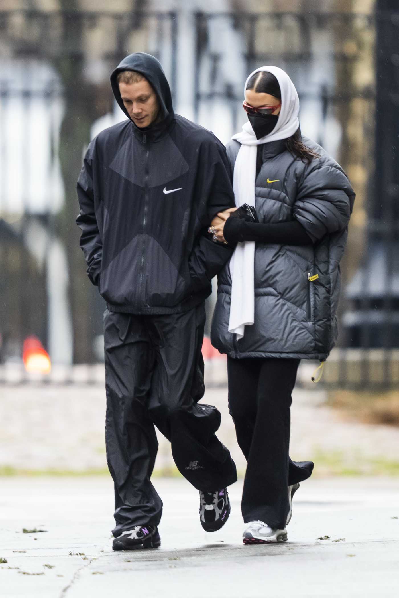 Bella Hadid in a Black Puffer Jacket Steps Out for a Stroll with Marc Kalman on New Years Day in New York 01/01/2022