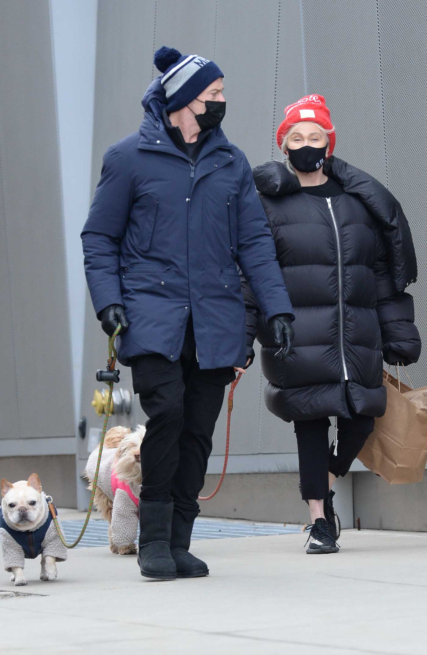 Deborra-Lee Furness in a Black Puffer Coat Steps Out with Hugh Jackman for a Dog Walk in New York 01/16/2022
