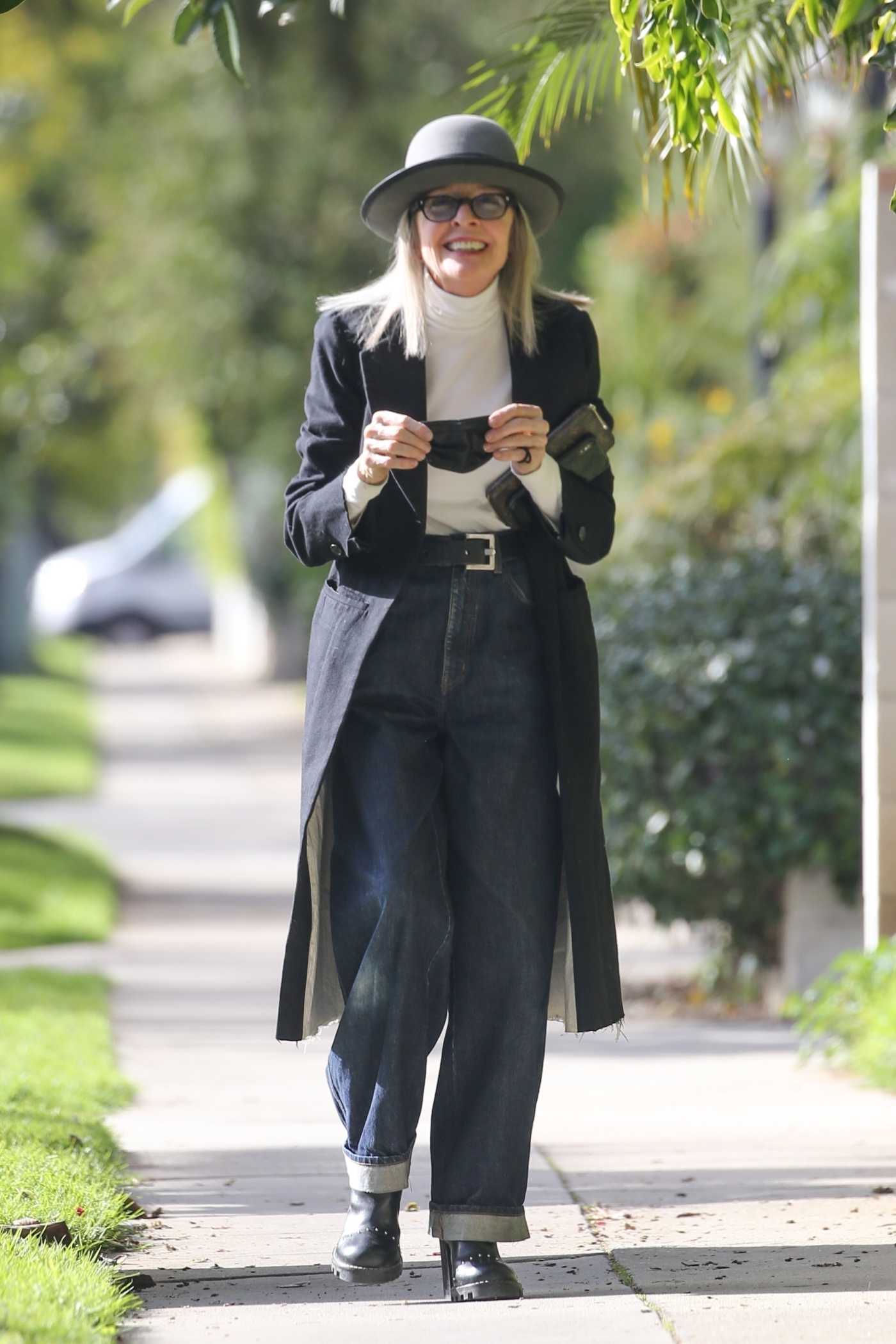 Diane Keaton in a Black Trench Coat Was Seen Out in West Hollywood  01/17/2022