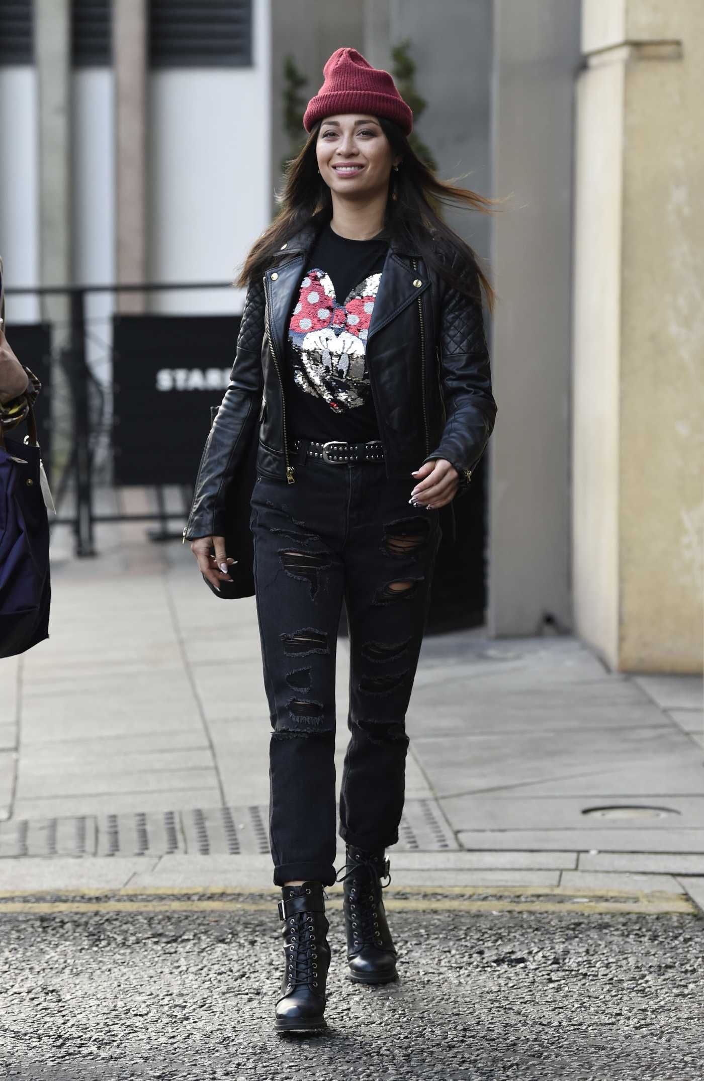 Katya Jones in a Black Leather Jacket Leaves Her Hotel in Birmingham 01/20/2022