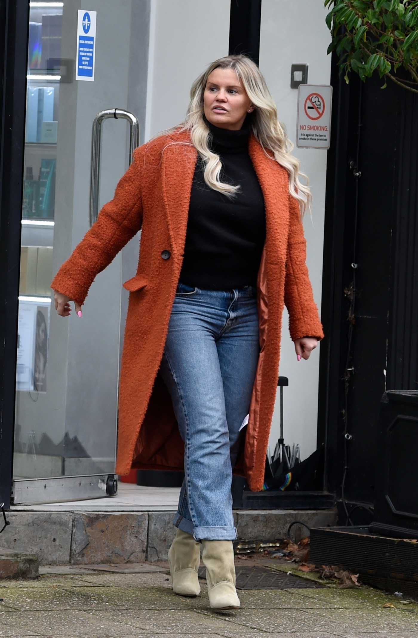 Kerry Katona in an Orange Coat Leaves The Style Lounge Hair Salon in Alderley Edge in Cheshire 01/11/2022