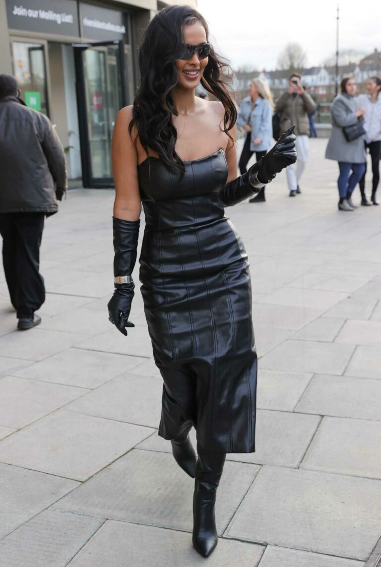 Maya Jama in a Black Leather Dress